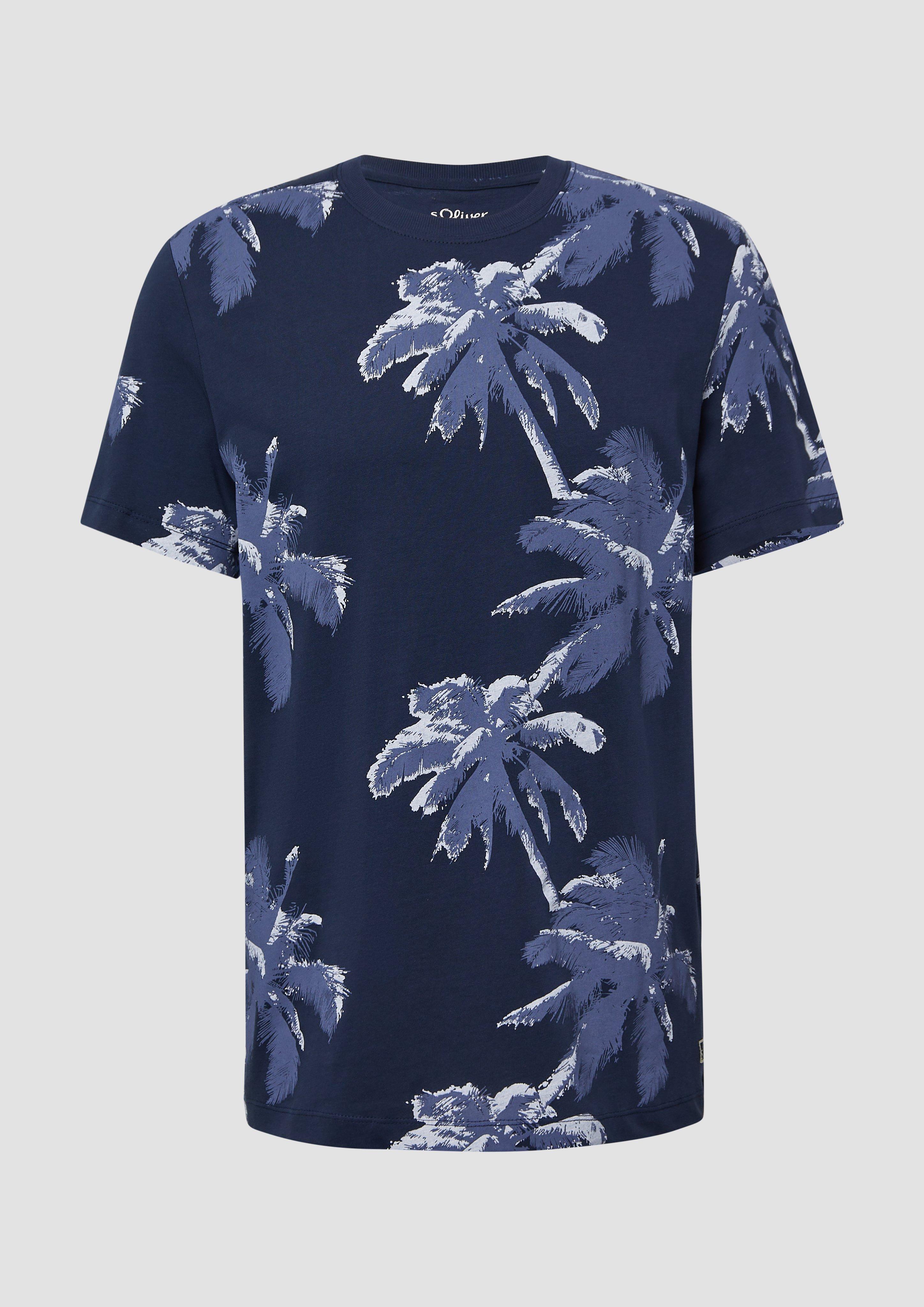s.Oliver - T-Shirt aus Baumwolle mit All-over-Print, Herren, blau