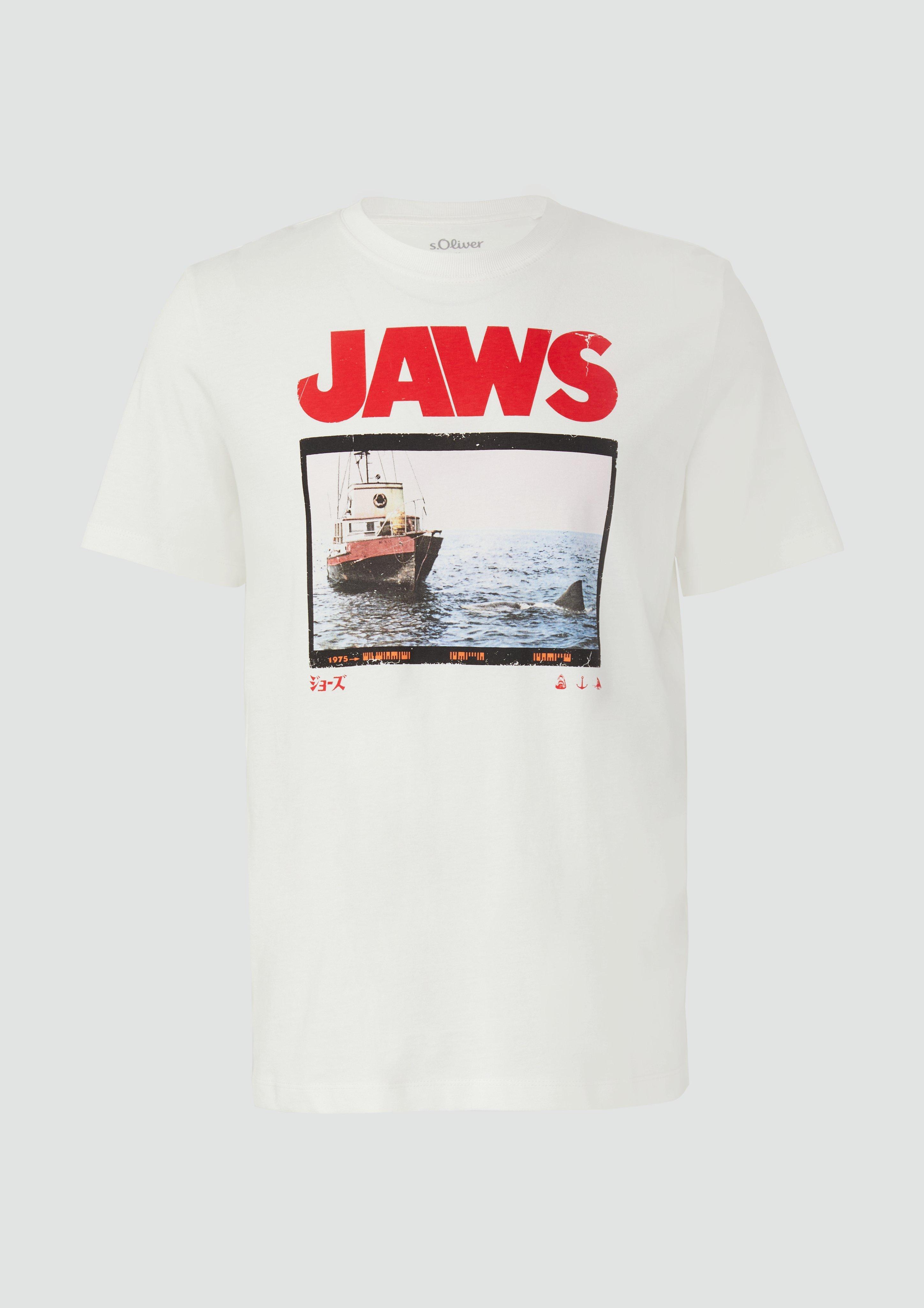 s.Oliver - T-Shirt aus Baumwolle mit Jaws© UCS LLC-Print, Herren, weiß