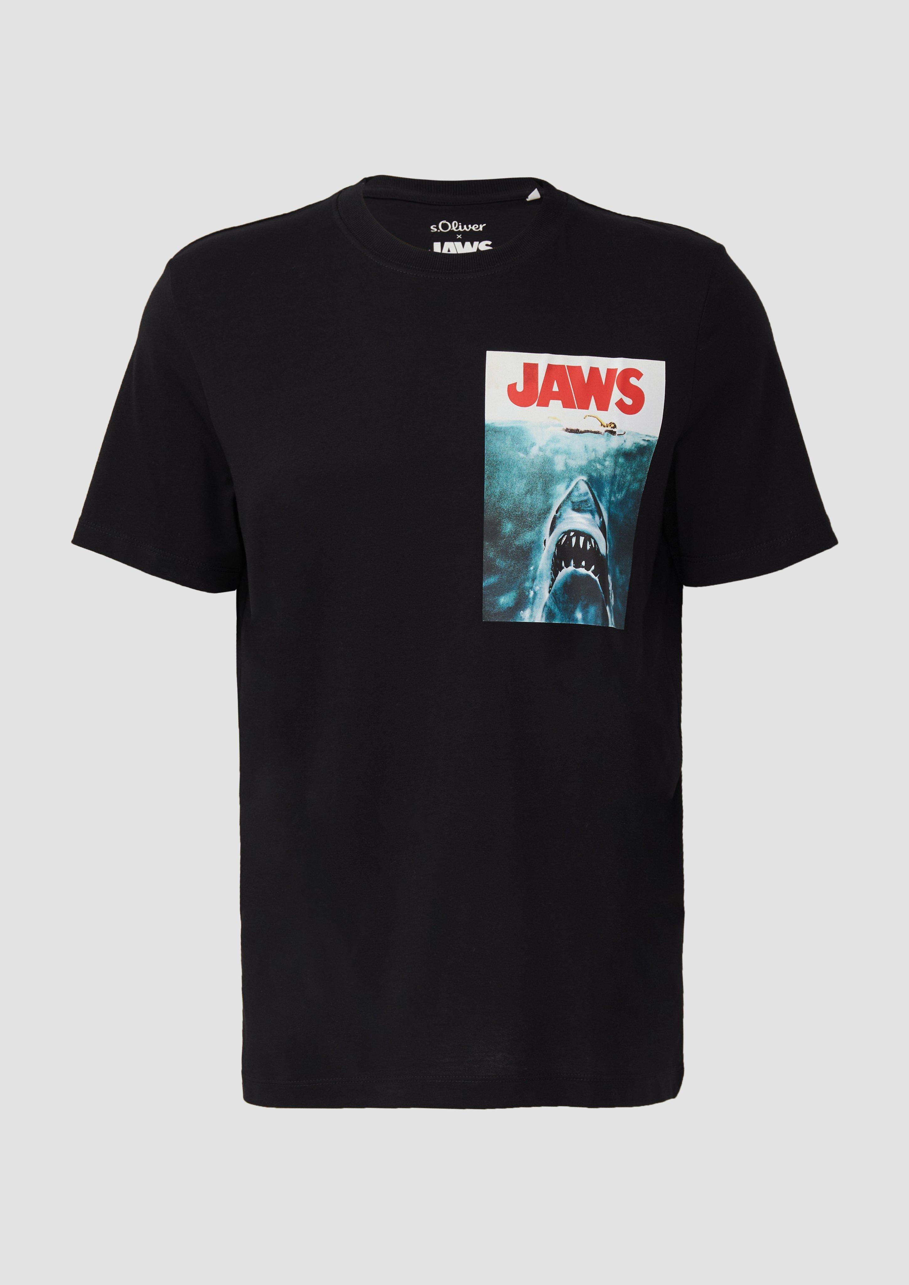 s.Oliver - T-Shirt aus Baumwolle mit Jaws© UCS LLC-Print, Herren, schwarz