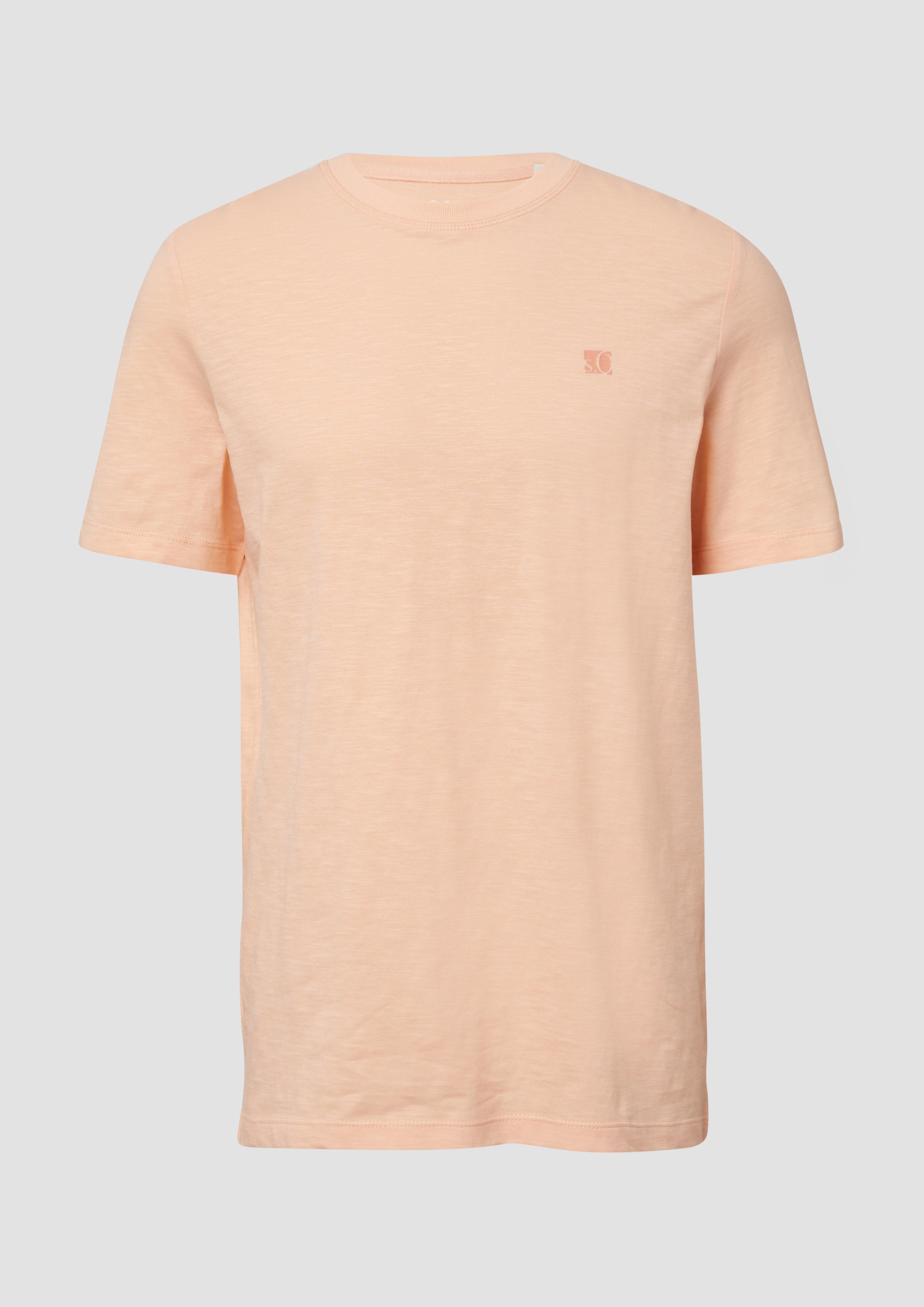 s.Oliver - T-Shirt mit Flammgarnstruktur und Logo-Print, Herren, Orange