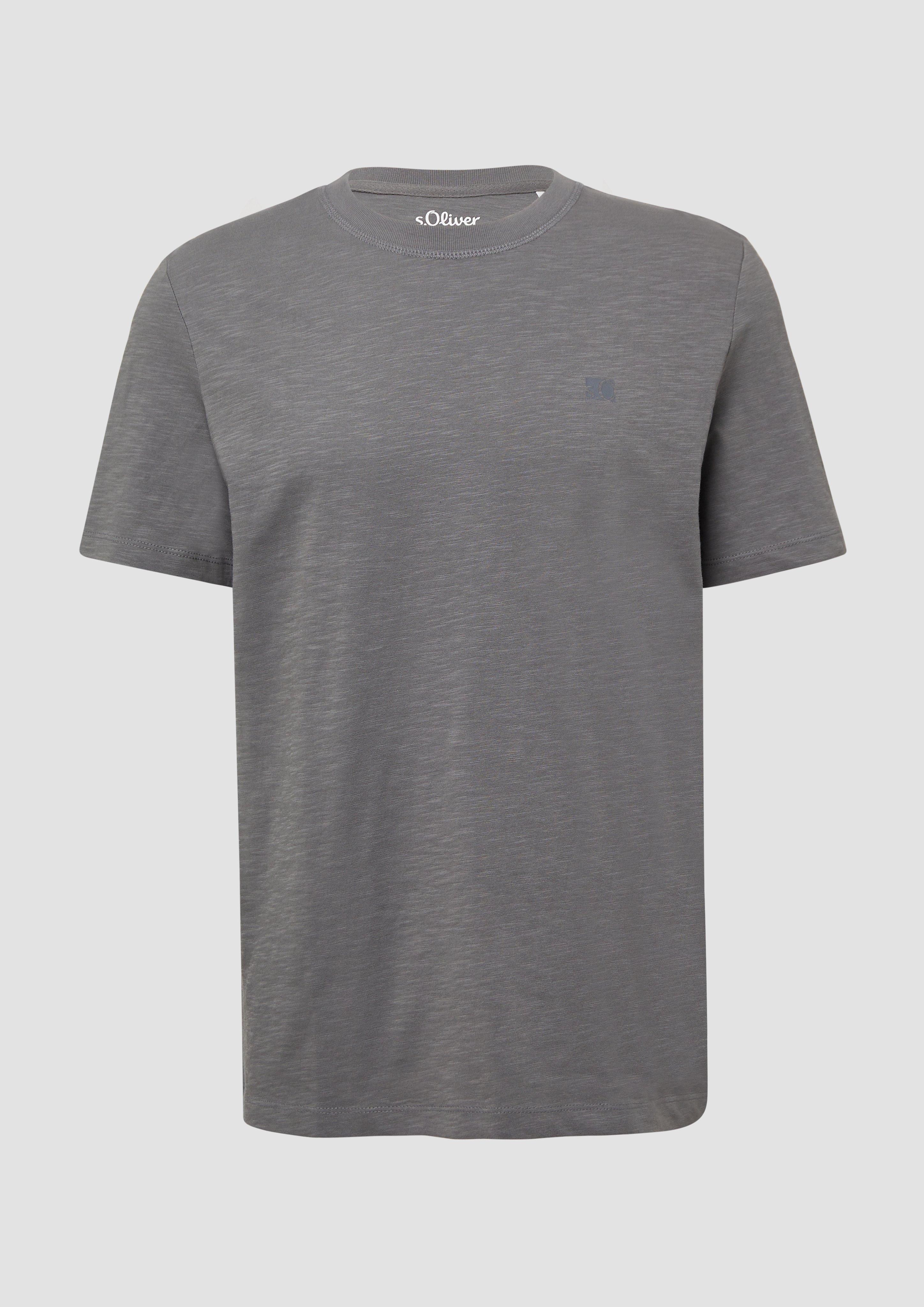 s.Oliver - T-Shirt mit Flammgarnstruktur und Logo-Print, Herren, grau