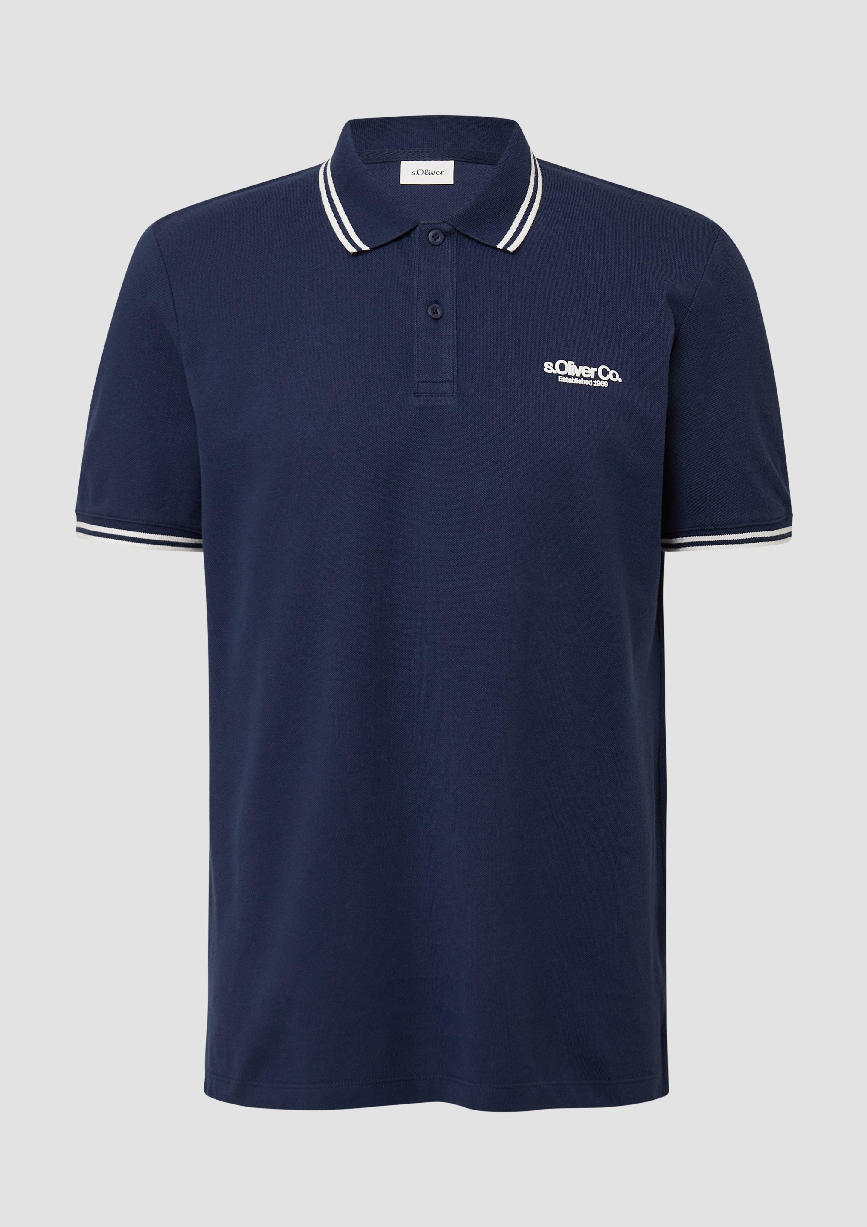 s.Oliver - Piqué-Poloshirt mit Kontrastdetails und Logo, Herren, blau