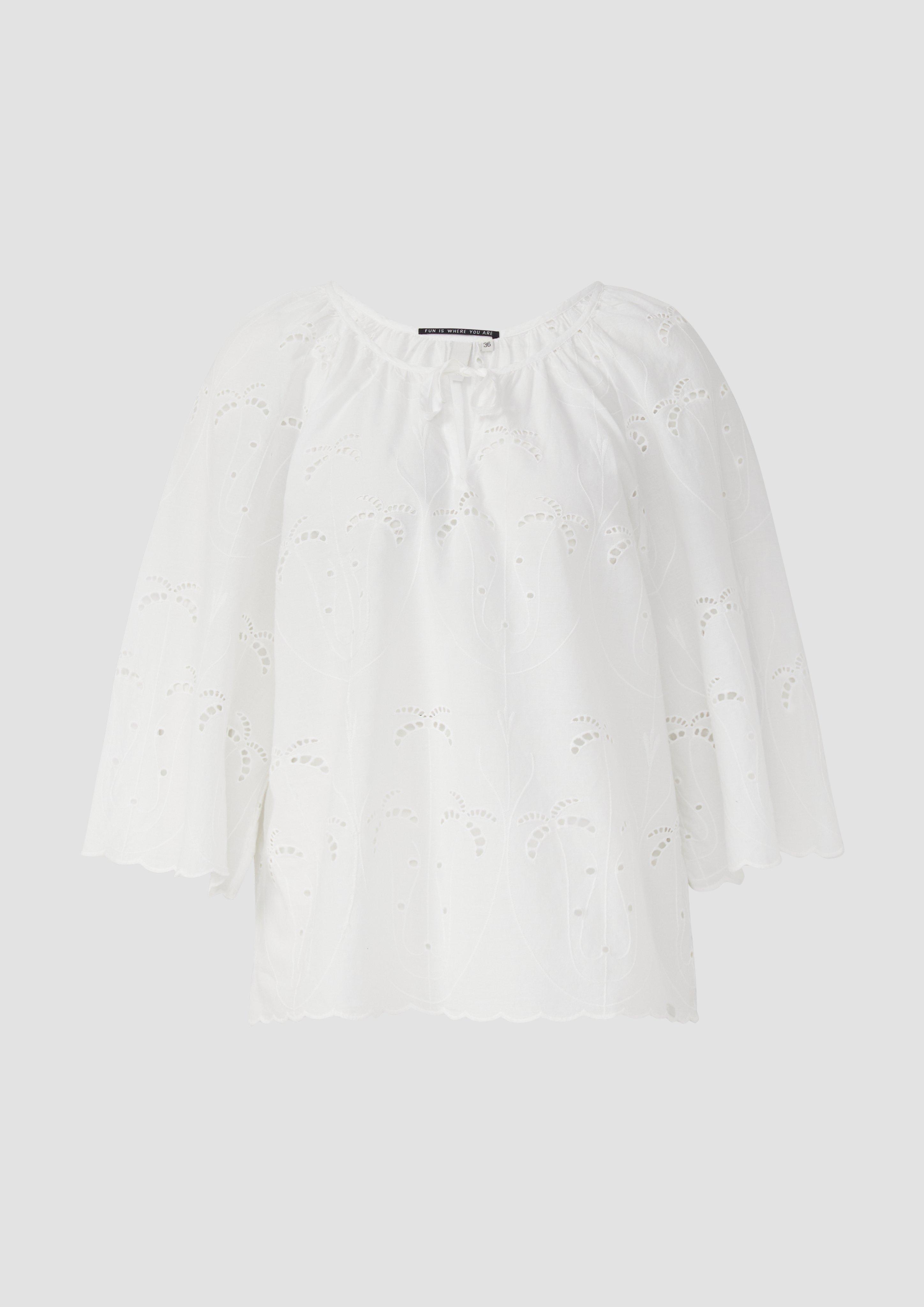 QS - Leichte Bluse mit Lochstickerei | QS x Sarah & Tini, Damen, weiß
