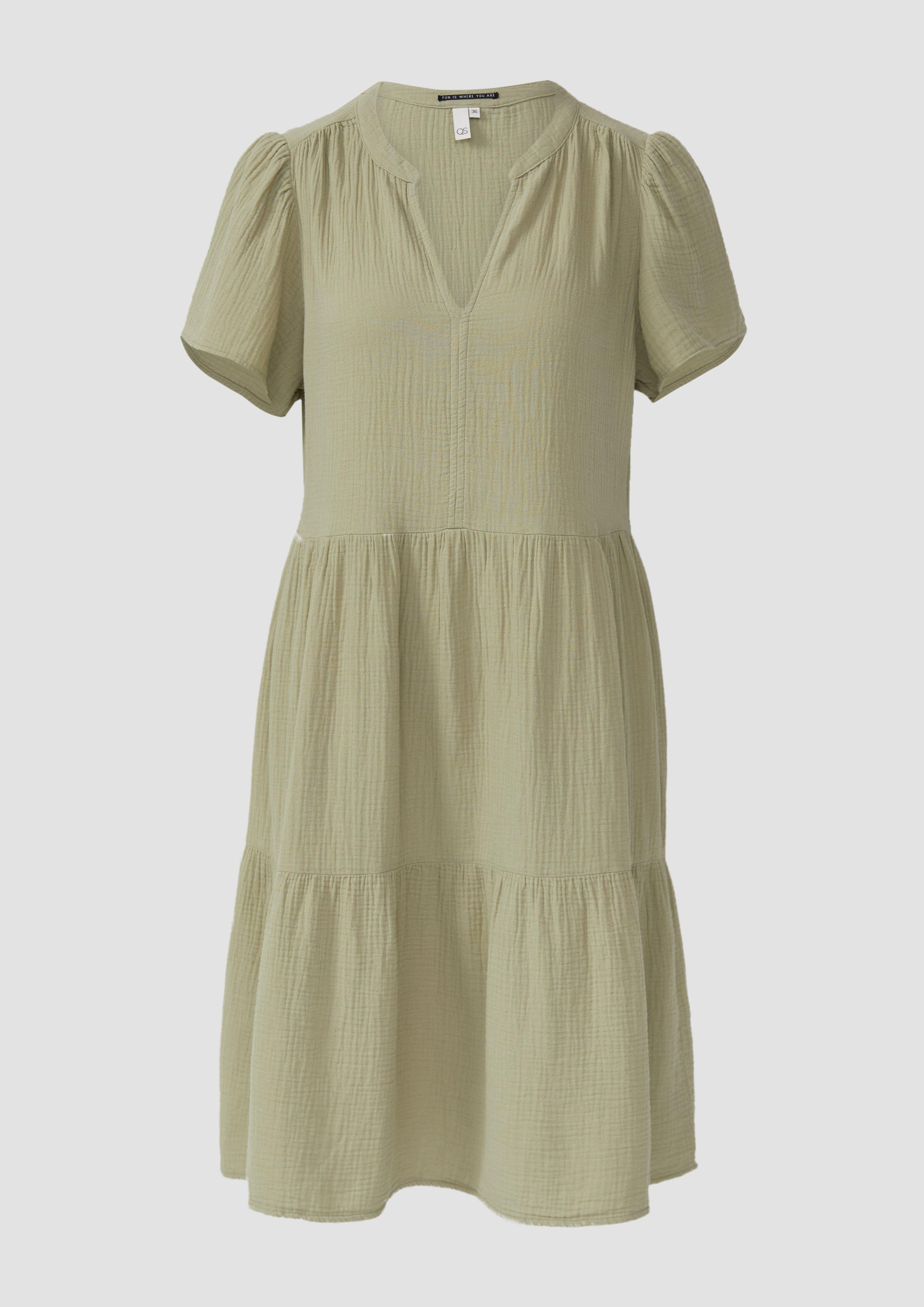 QS - Volantkleid aus Musselin, Damen, Grün