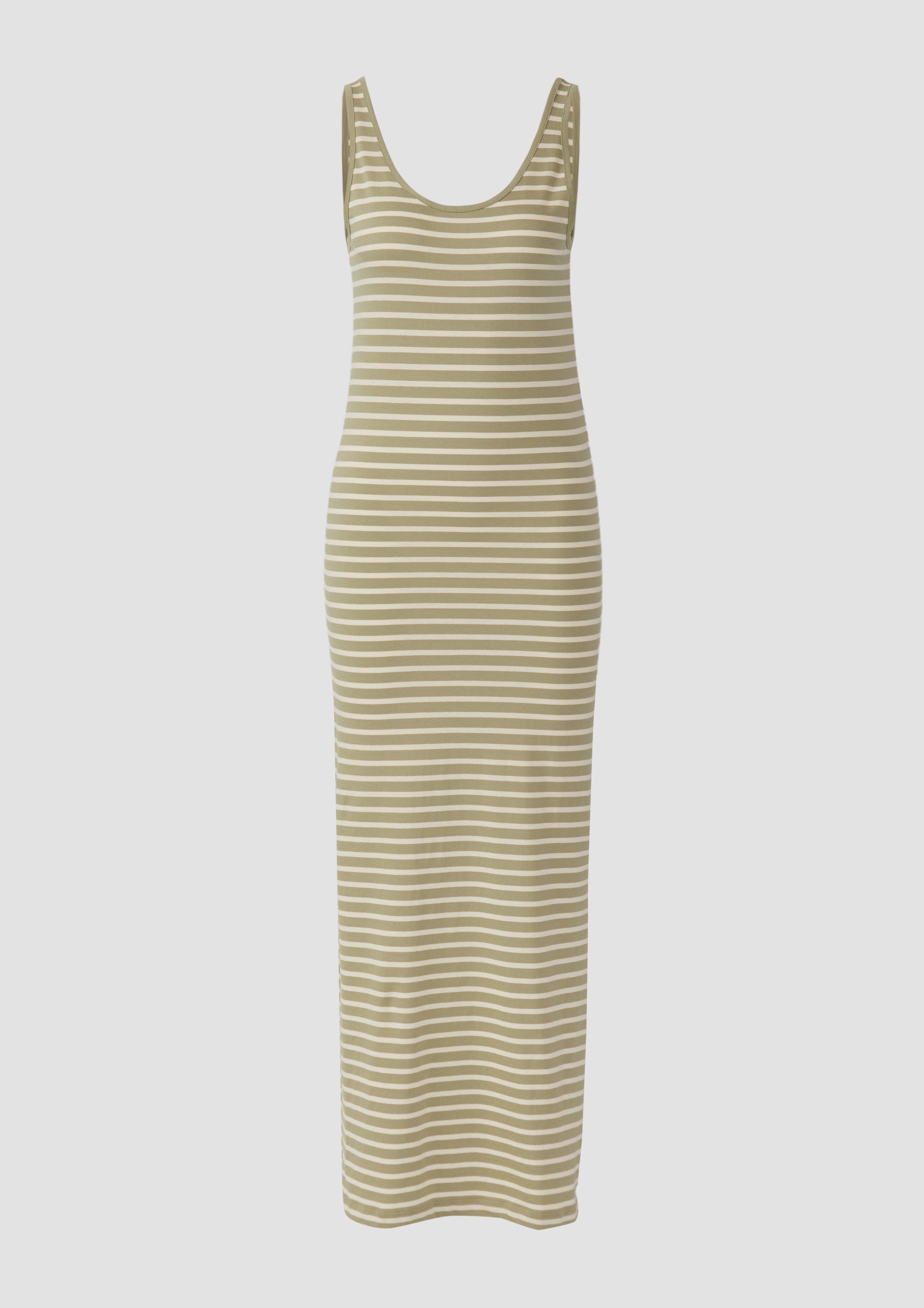 QS - Langes Jerseykleid mit Streifen, Damen, grün|beige