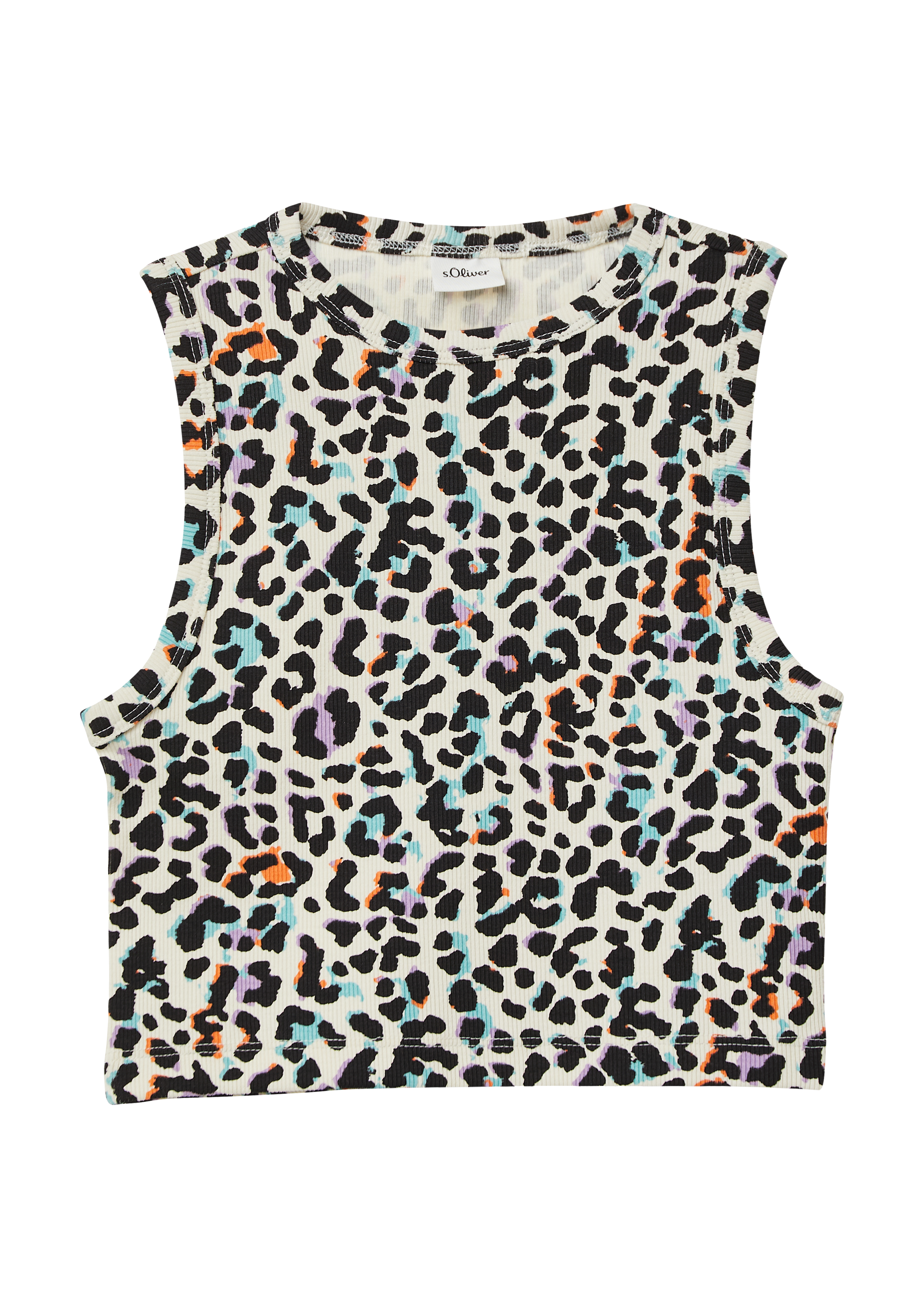 s.Oliver - Verkürztes Tanktop aus Rippware im Slim Fit, Mädchen, creme