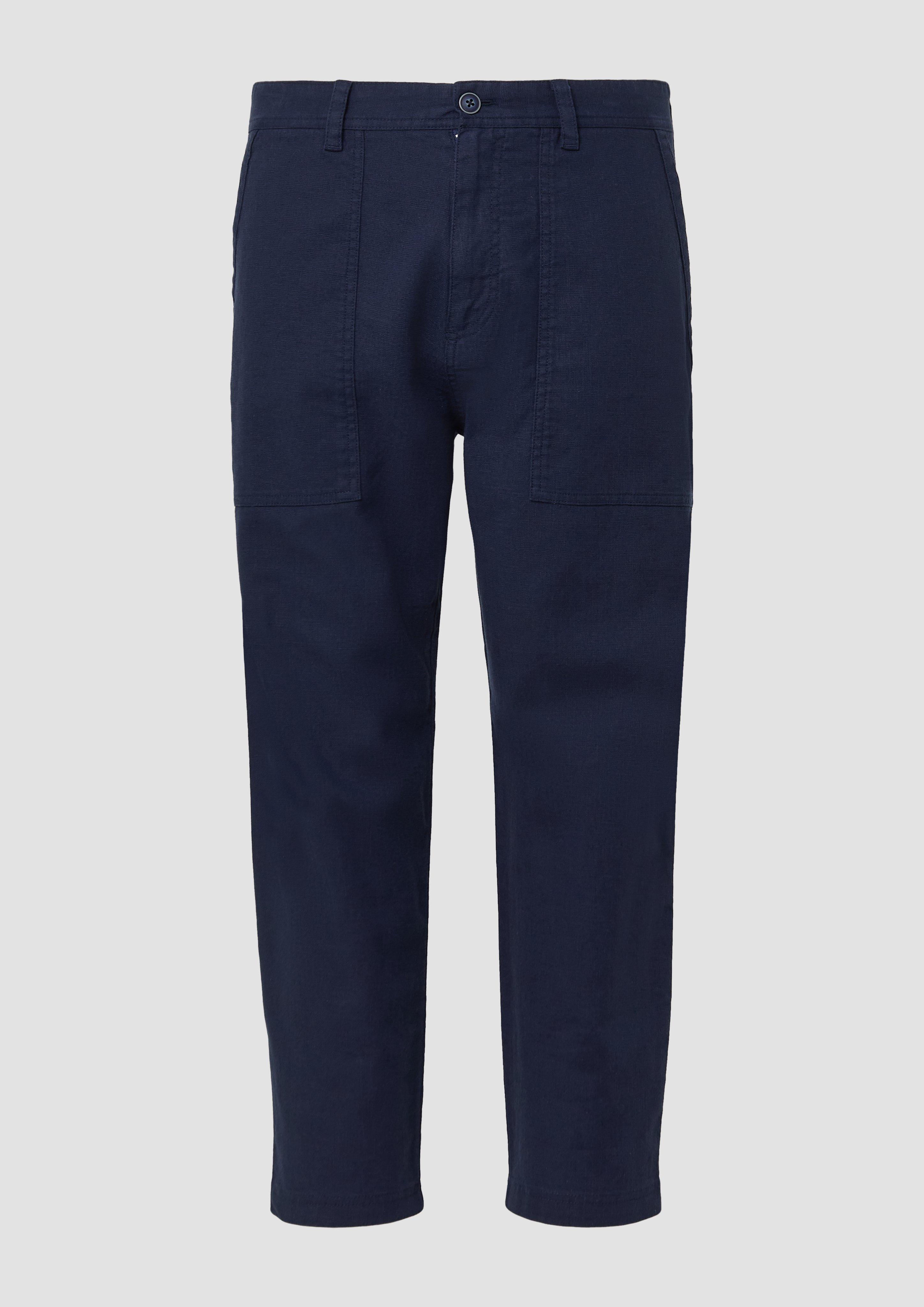 s.Oliver - Detroit: Cropped-Hose aus Leinenmix im Relaxed Fit, Herren, blau