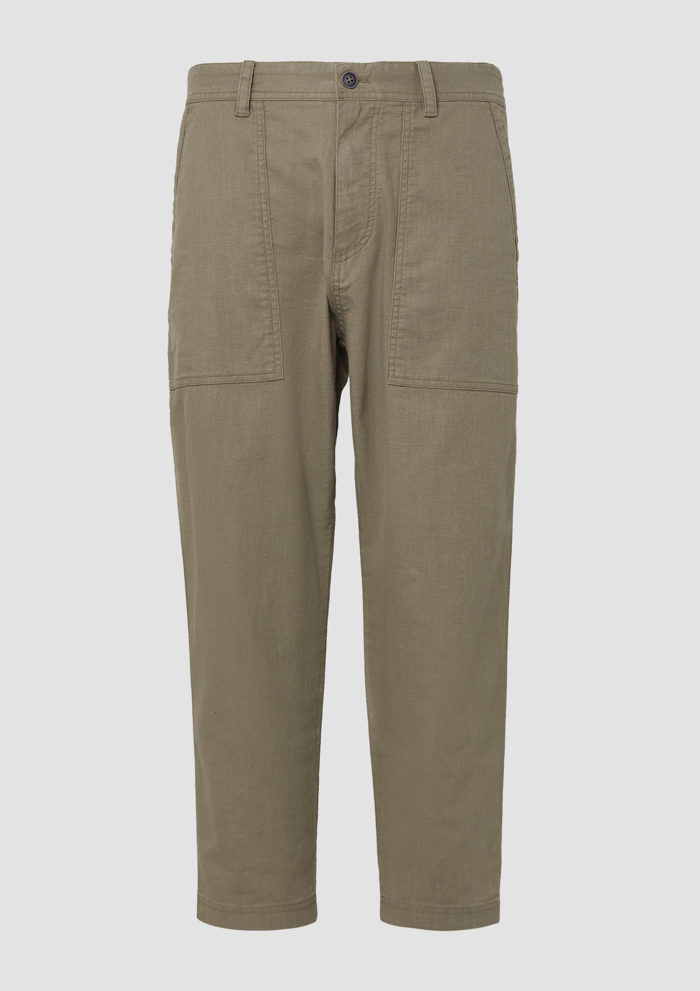 s.Oliver - Detroit: Cropped-Hose aus Leinenmix im Relaxed Fit, Herren, Grün