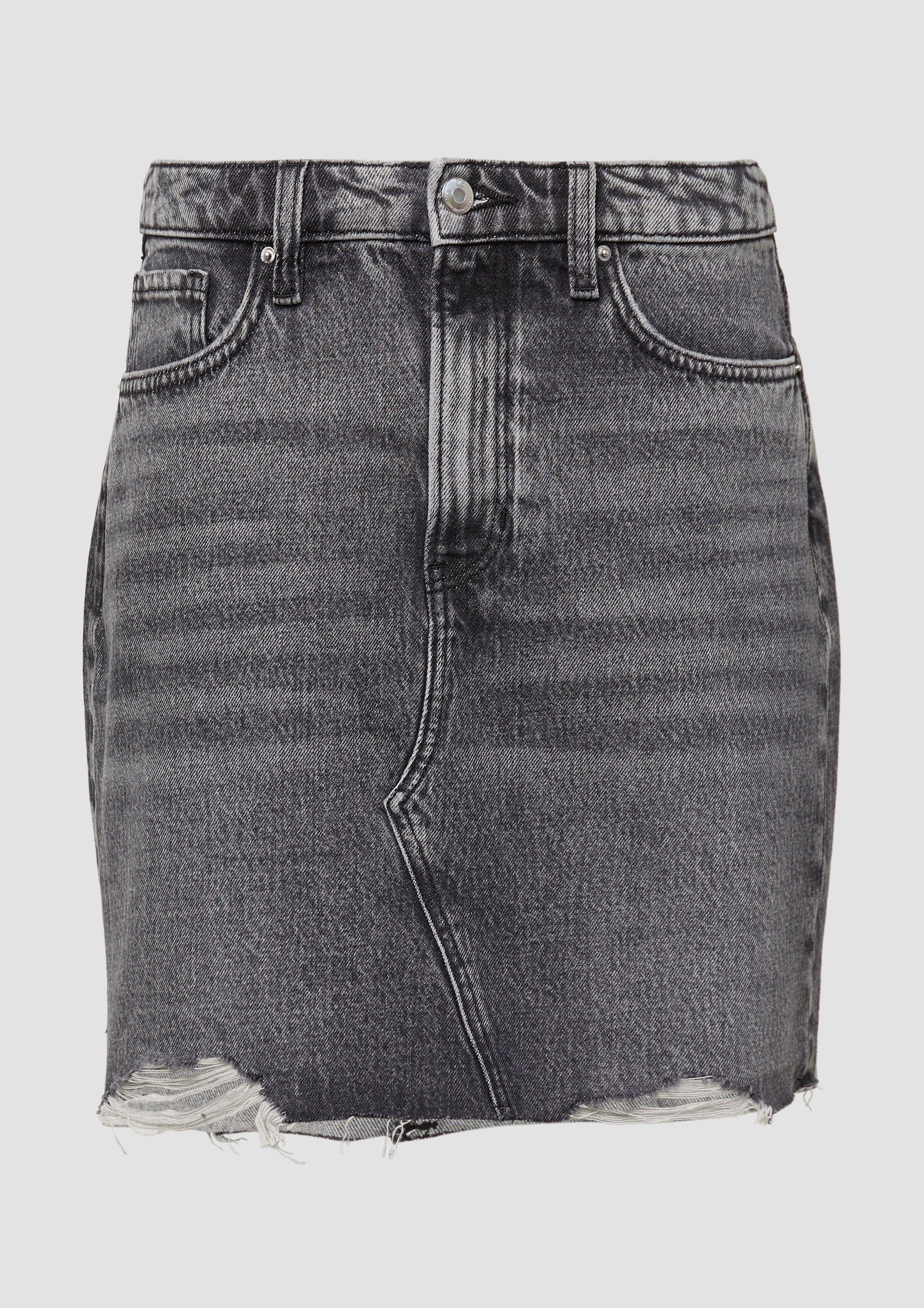 QS - Denimrock mit offenem Saum, Damen, grau