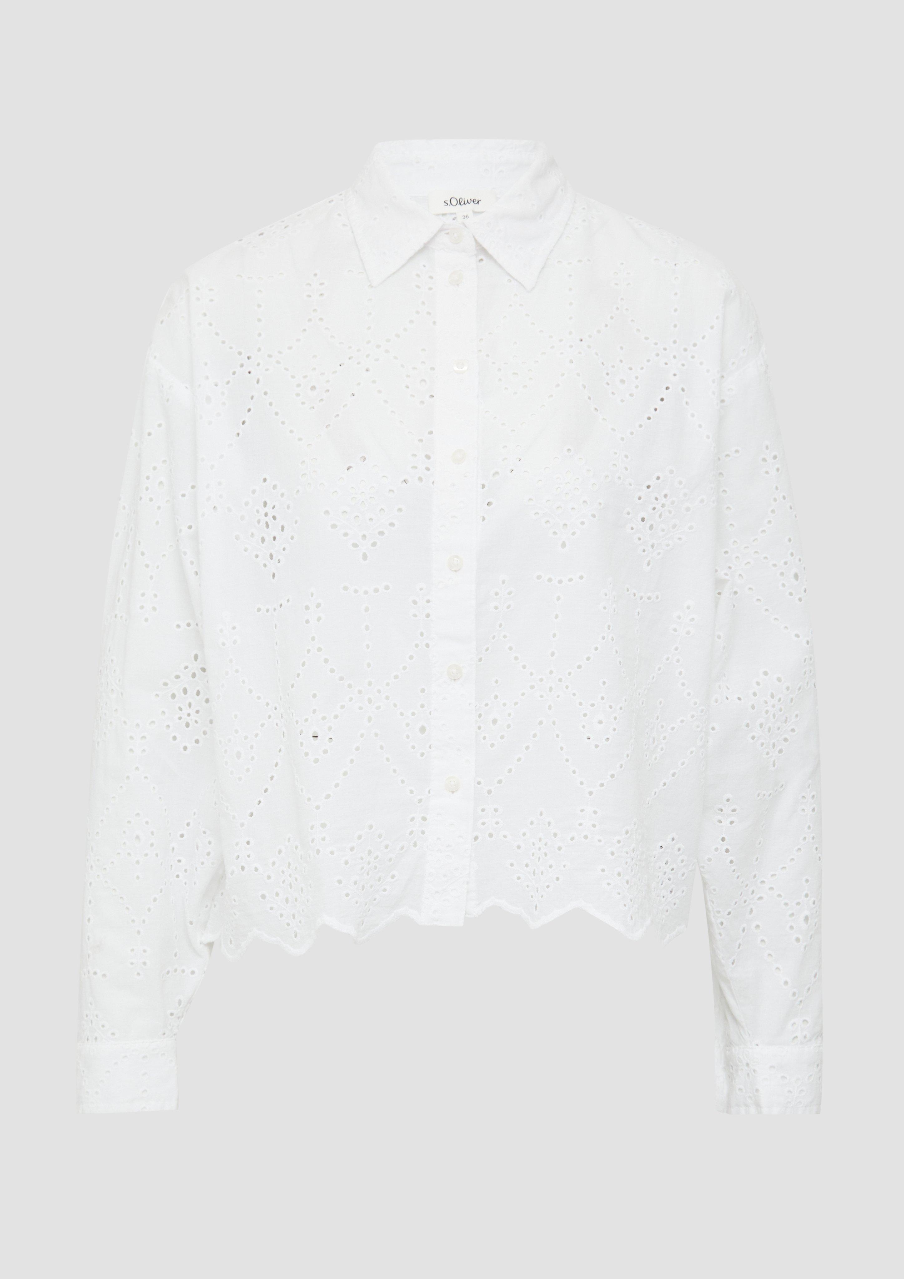 s.Oliver - Verkürzte Bluse mit Lochstickerei, Damen, weiß