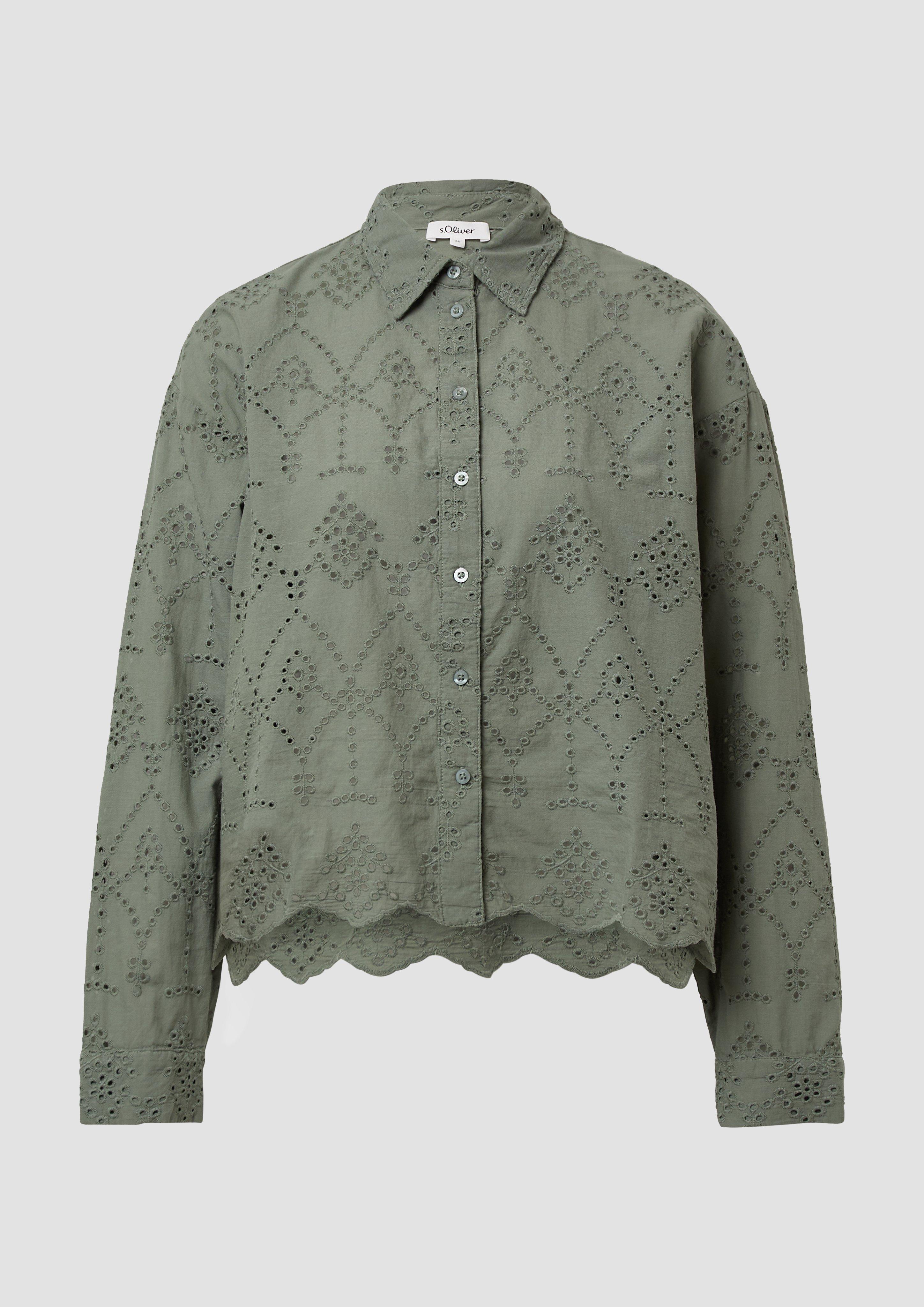 s.Oliver - Verkürzte Bluse mit Lochstickerei, Damen, grün