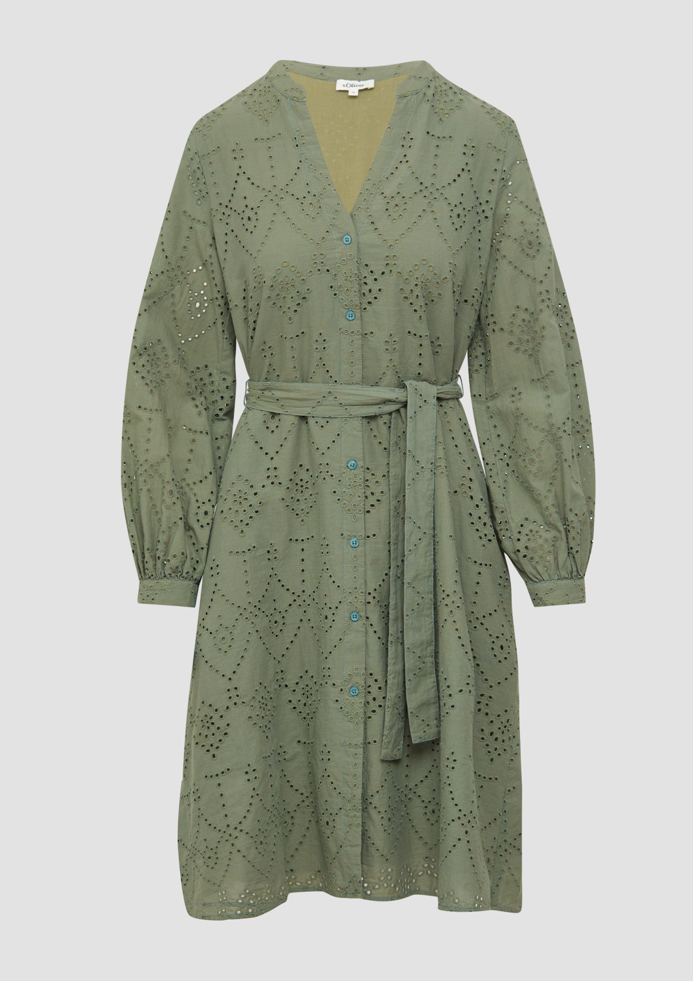s.Oliver - Kleid in A-Shape mit Lochstickerei und Eingrifftaschen, Damen, Grün
