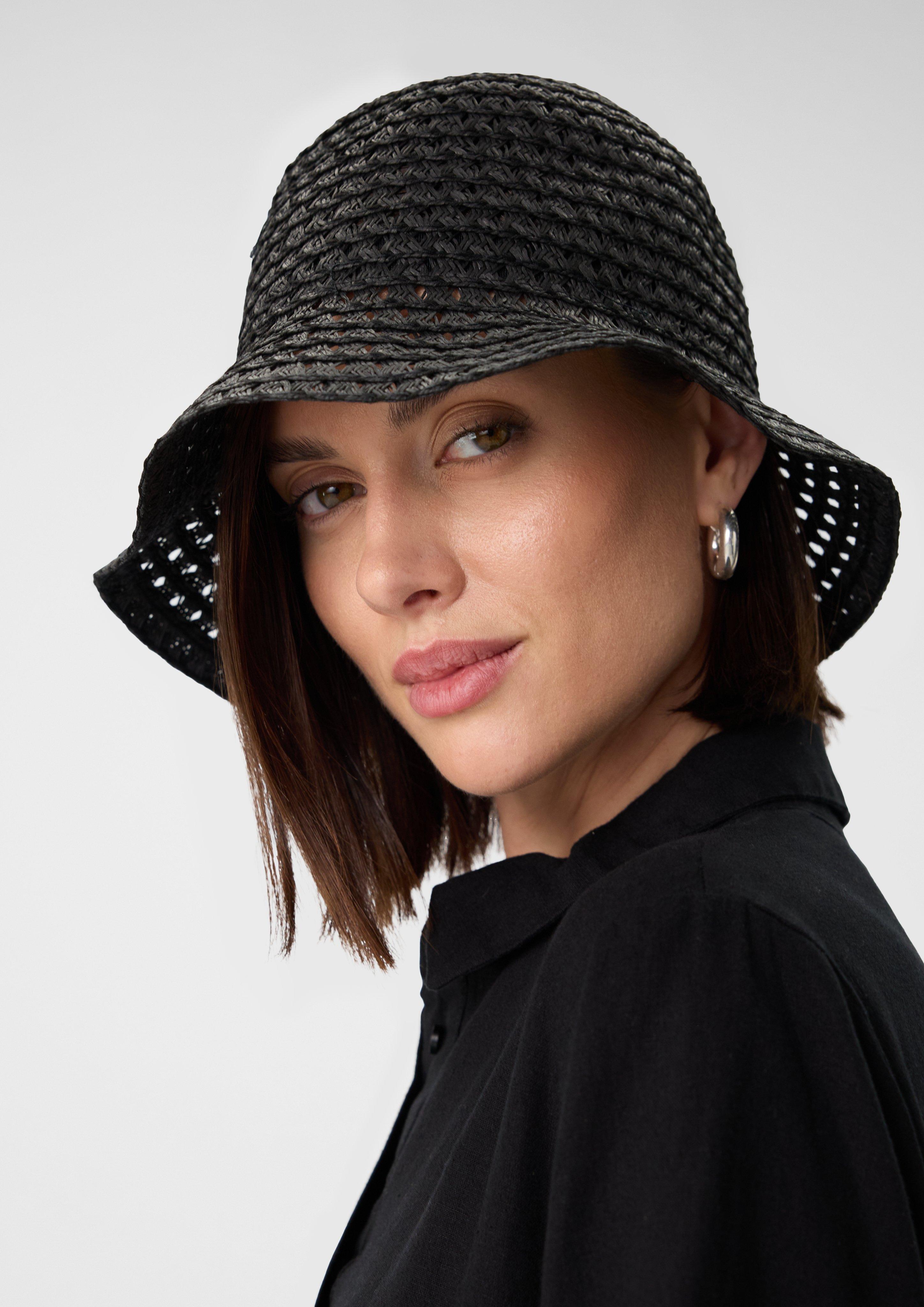 Cotton blend sun hat with textured pattern - Black | SCAYLE