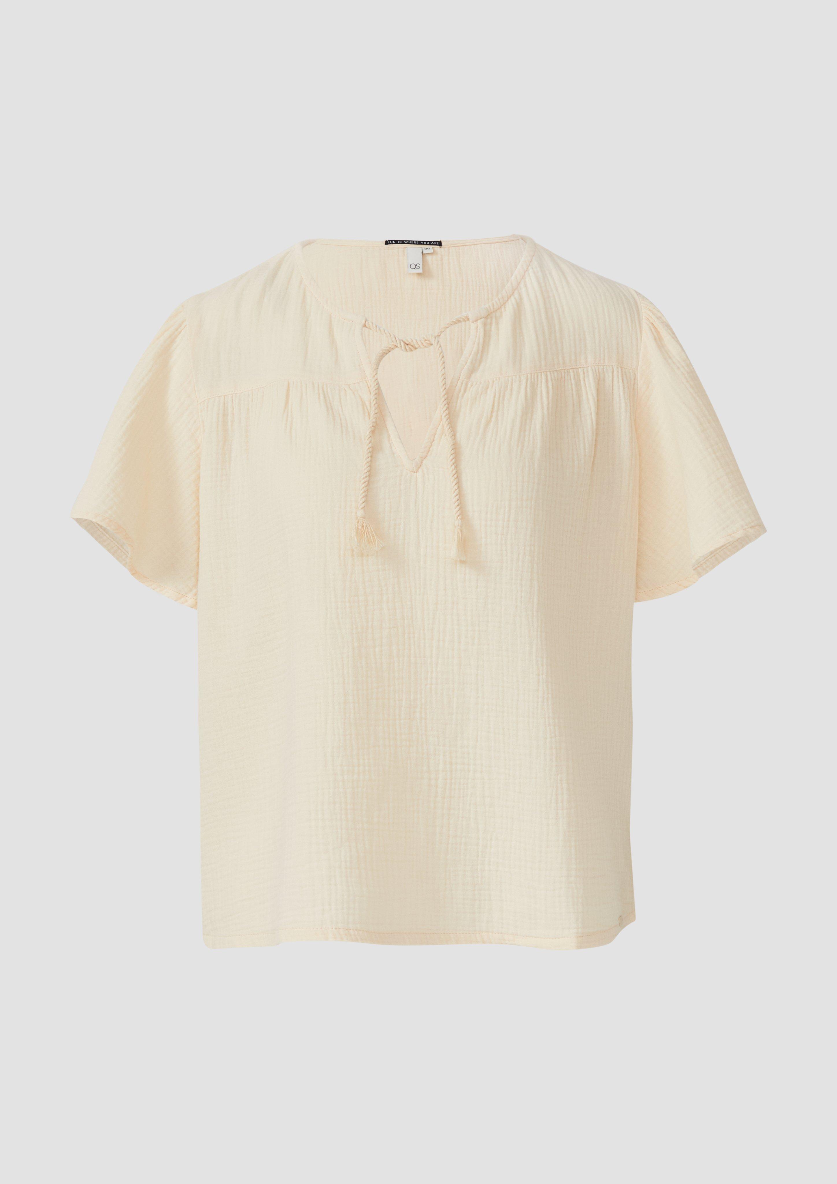 QS - Musselin-Bluse mit Bindeband, Damen, Beige