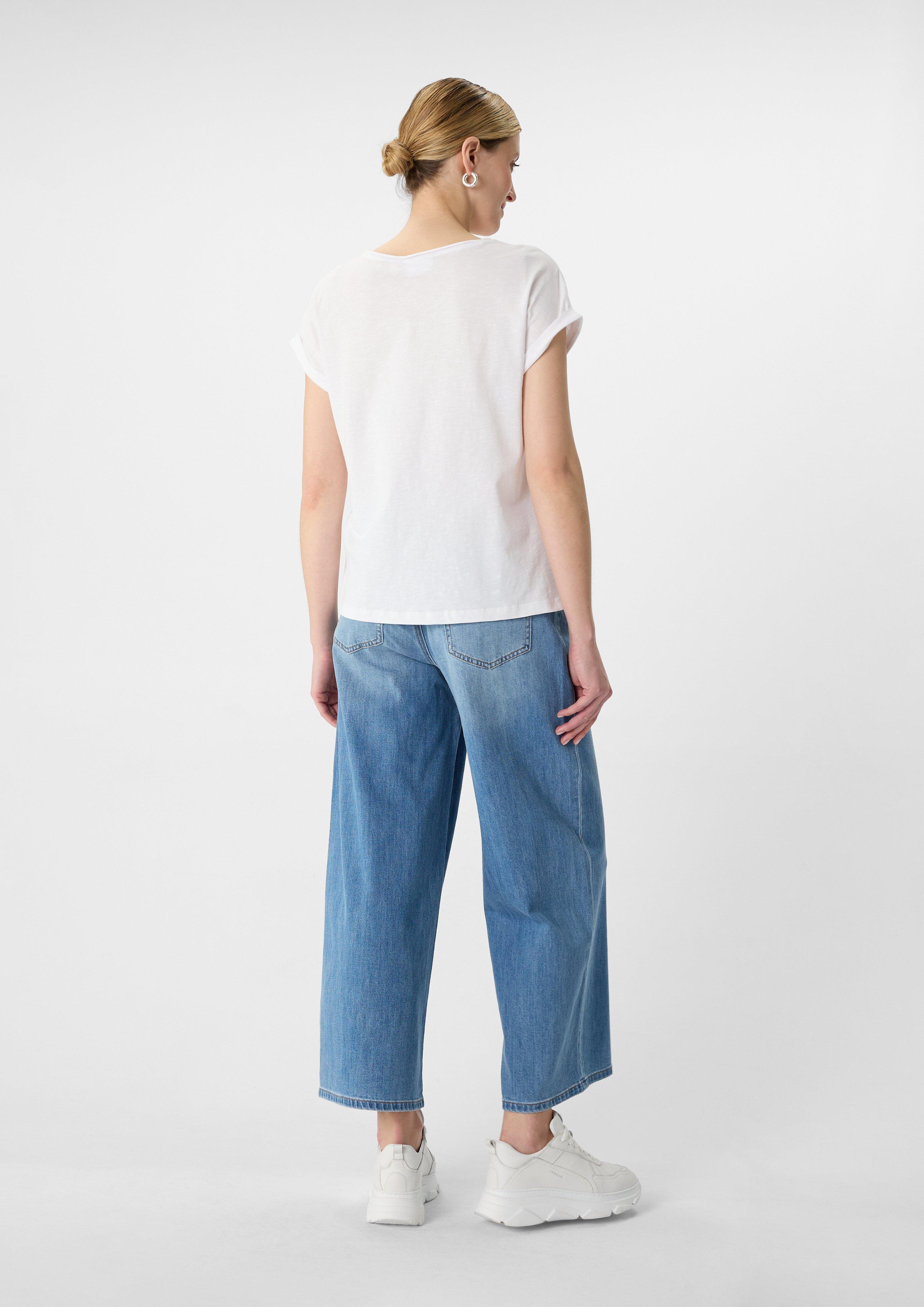 Jersey-T-Shirt mit fixiertem Ärmelumschlag - White | SCAYLE