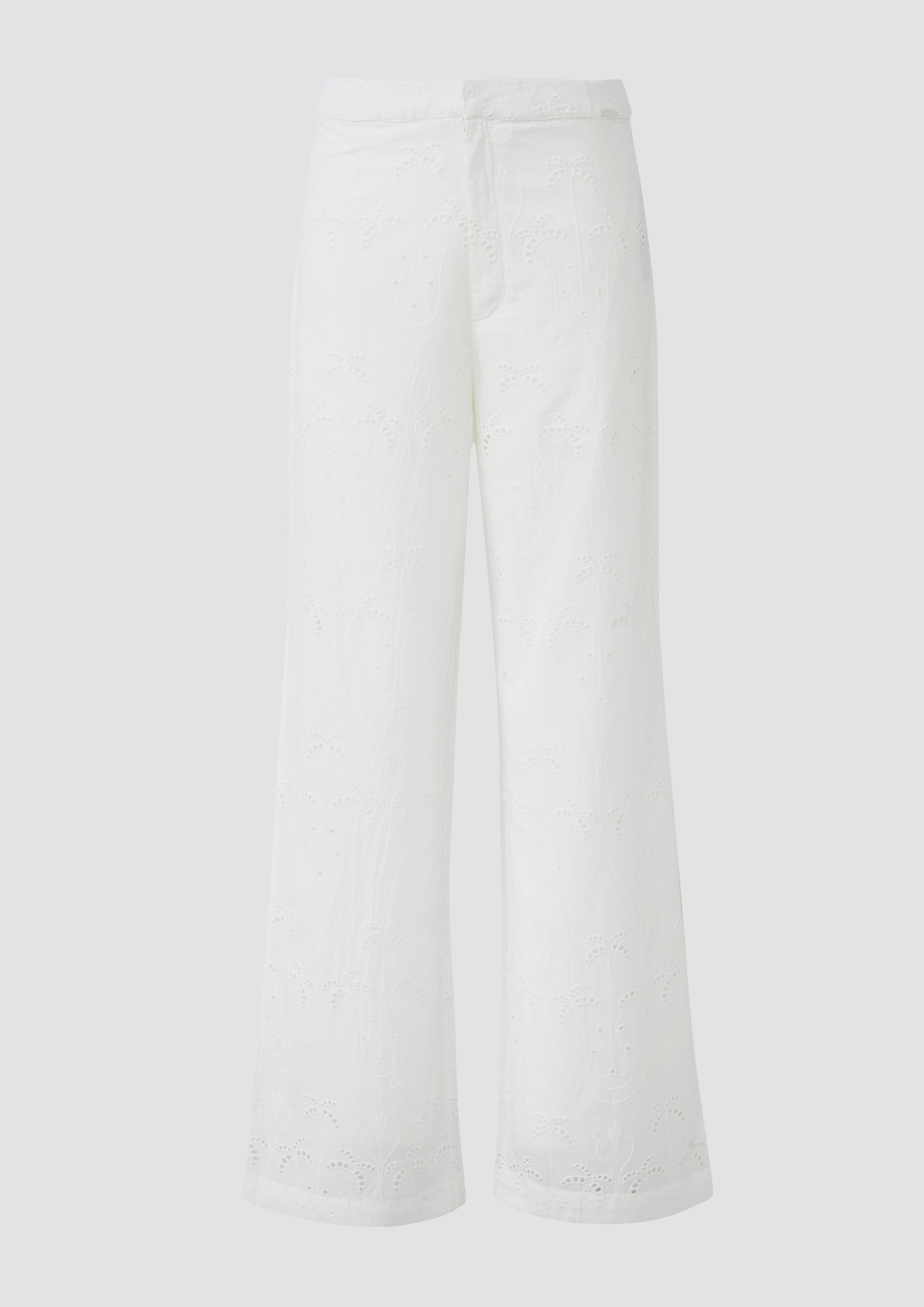QS - Hose mit Lochstickerei | QS x Sarah & Tini, Damen, creme