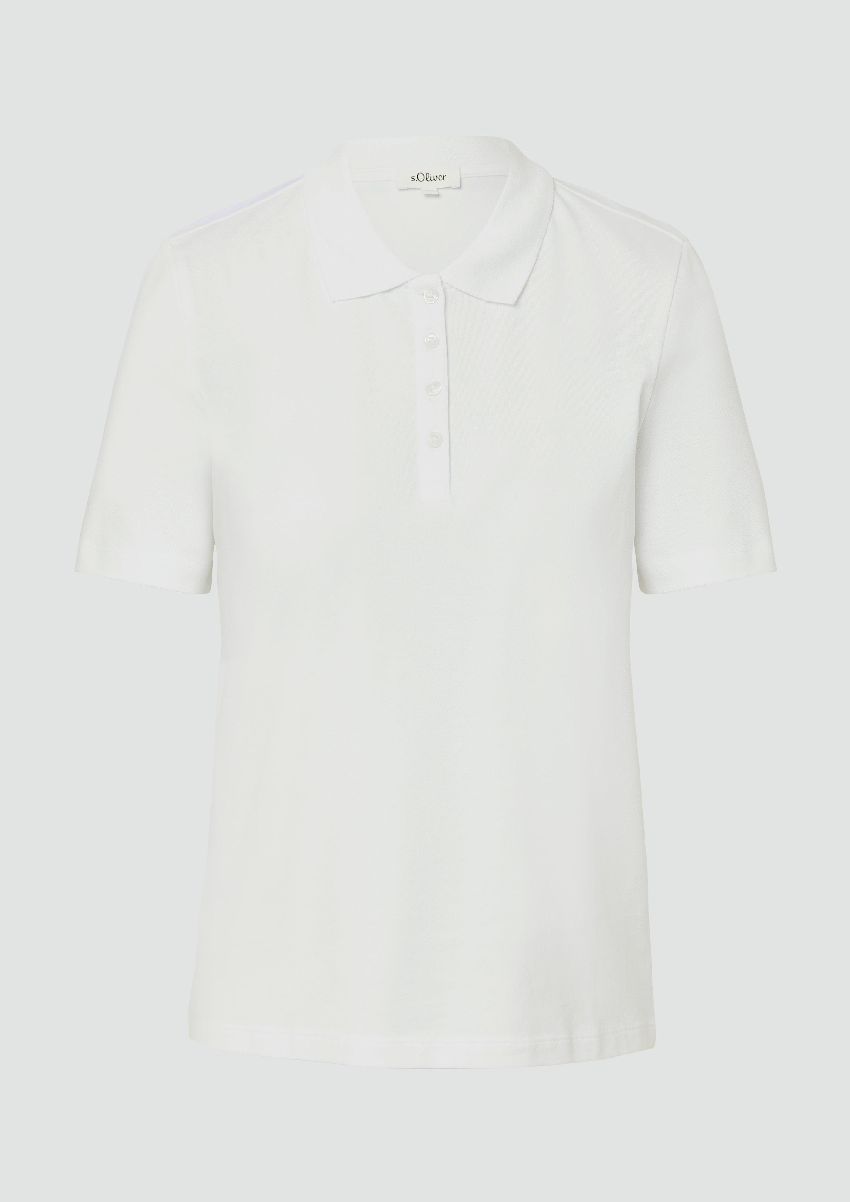 s.Oliver - Verkürztes Poloshirt aus Baumwollpiqué, Damen, weiß