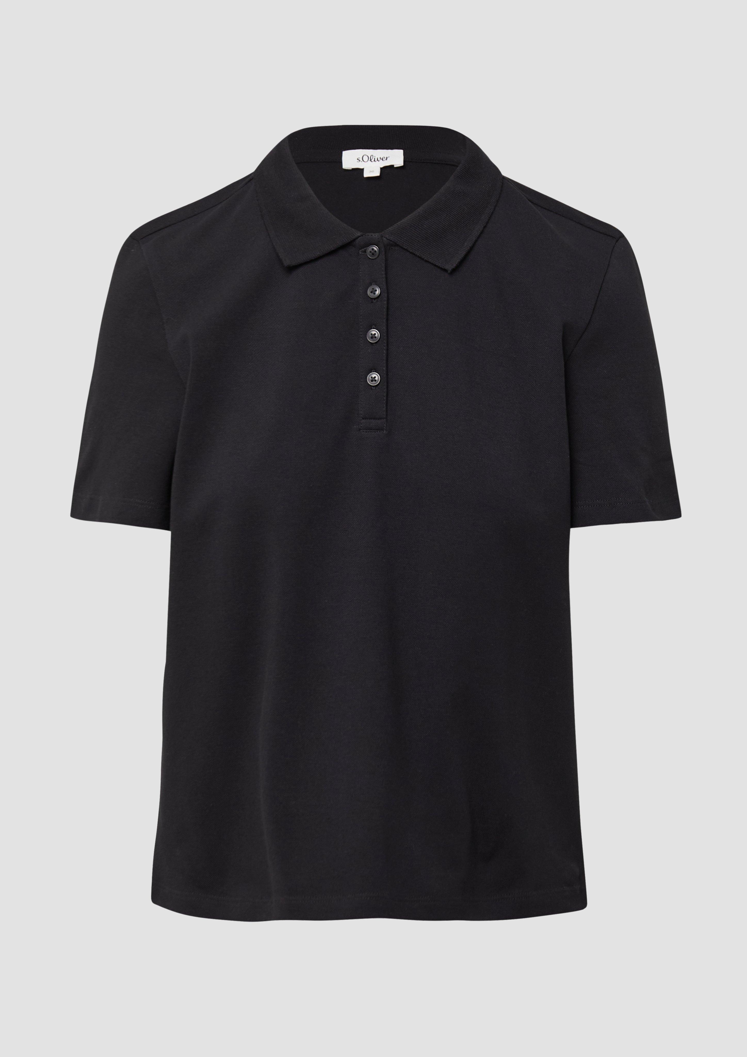 s.Oliver - Verkürztes Poloshirt aus Baumwollpiqué, Damen, schwarz