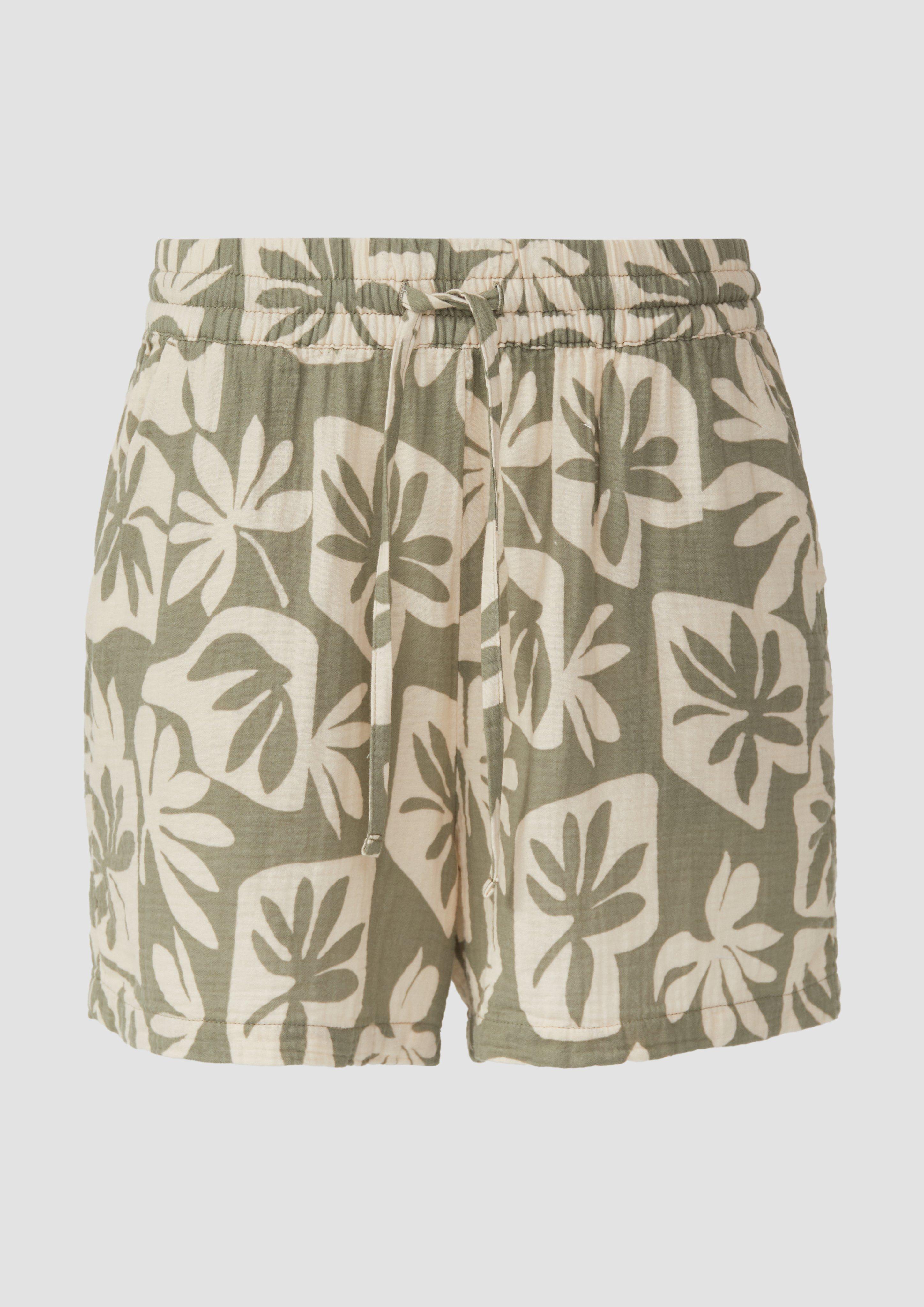 QS - Shorts aus Musselin, Damen, grün|beige