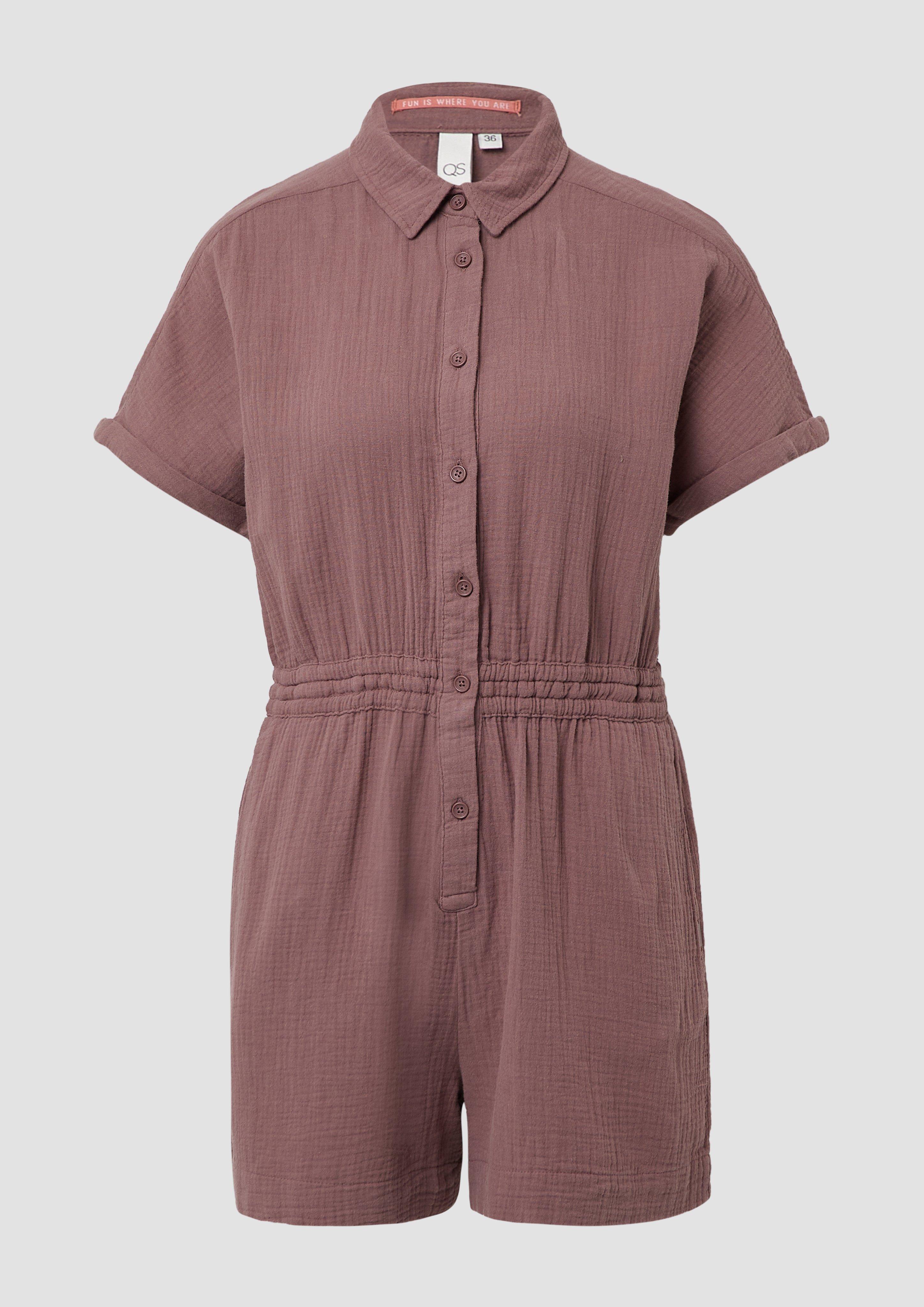 QS - Musselin-Overall mit Elastikbund in der Taille, Damen, lila
