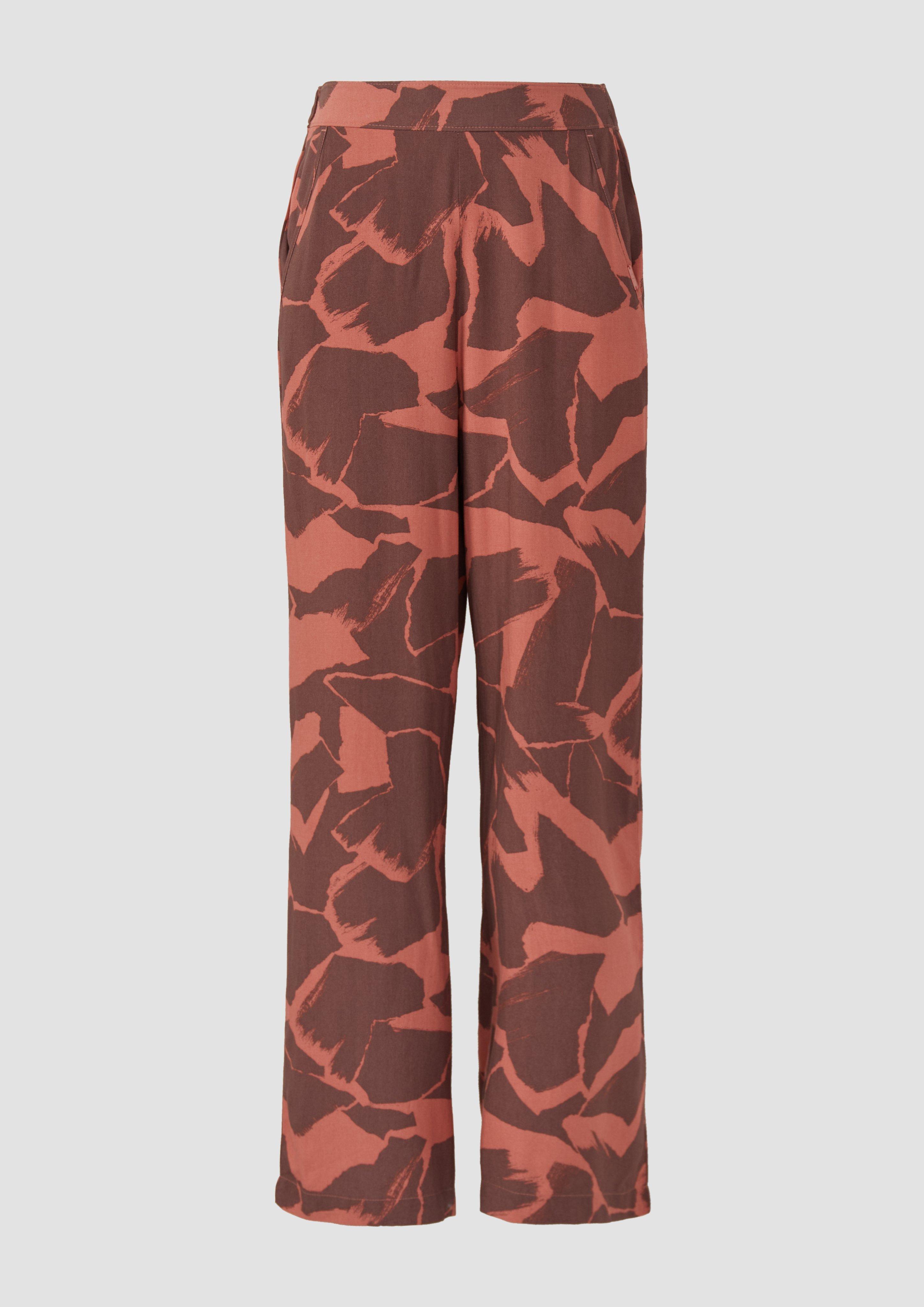 QS - High-Rise-Hose mit Print aus Viskose, Damen, Orange