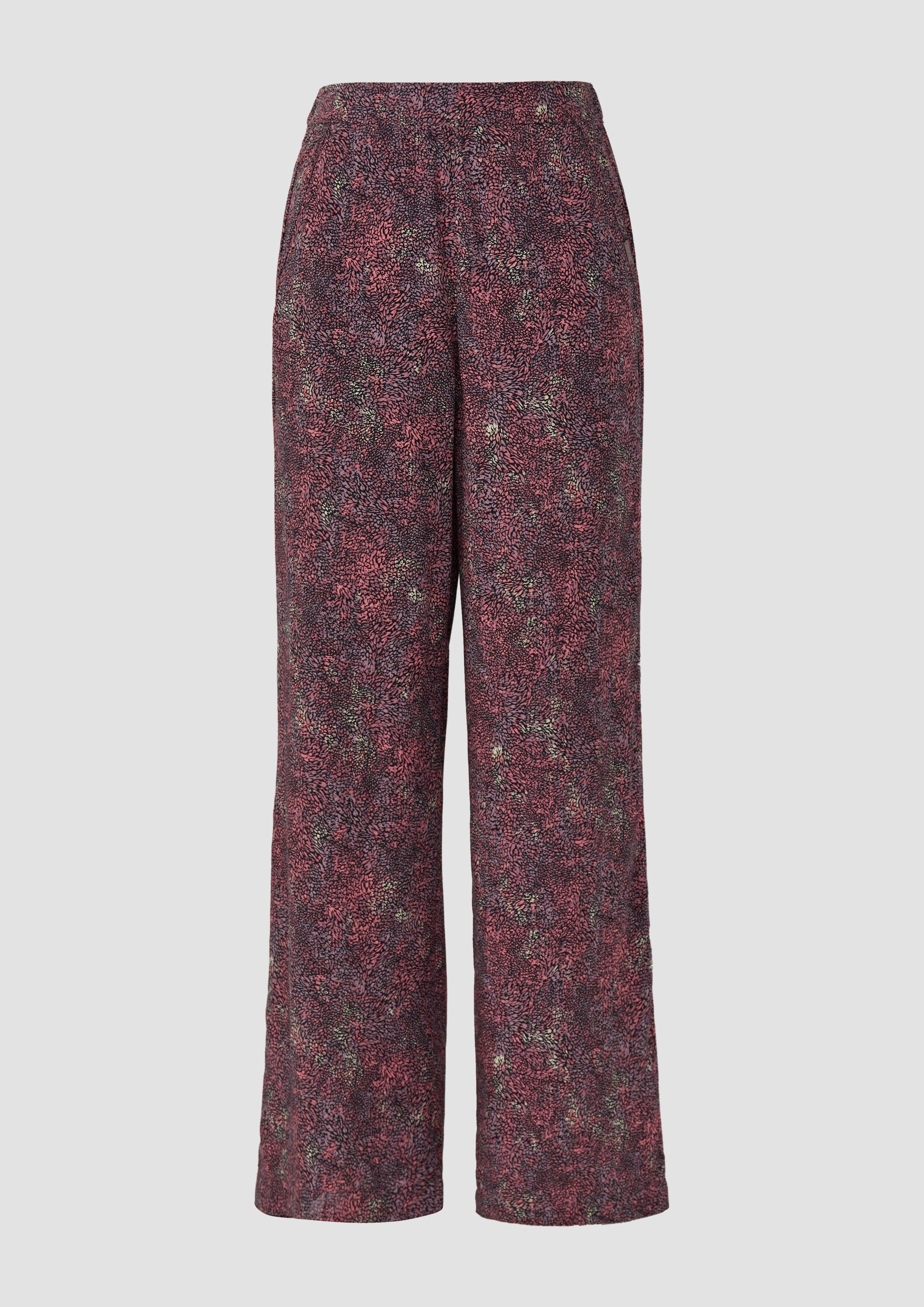 QS - High-Rise-Hose mit Print aus Viskose, Damen, lila|mehrfarbig