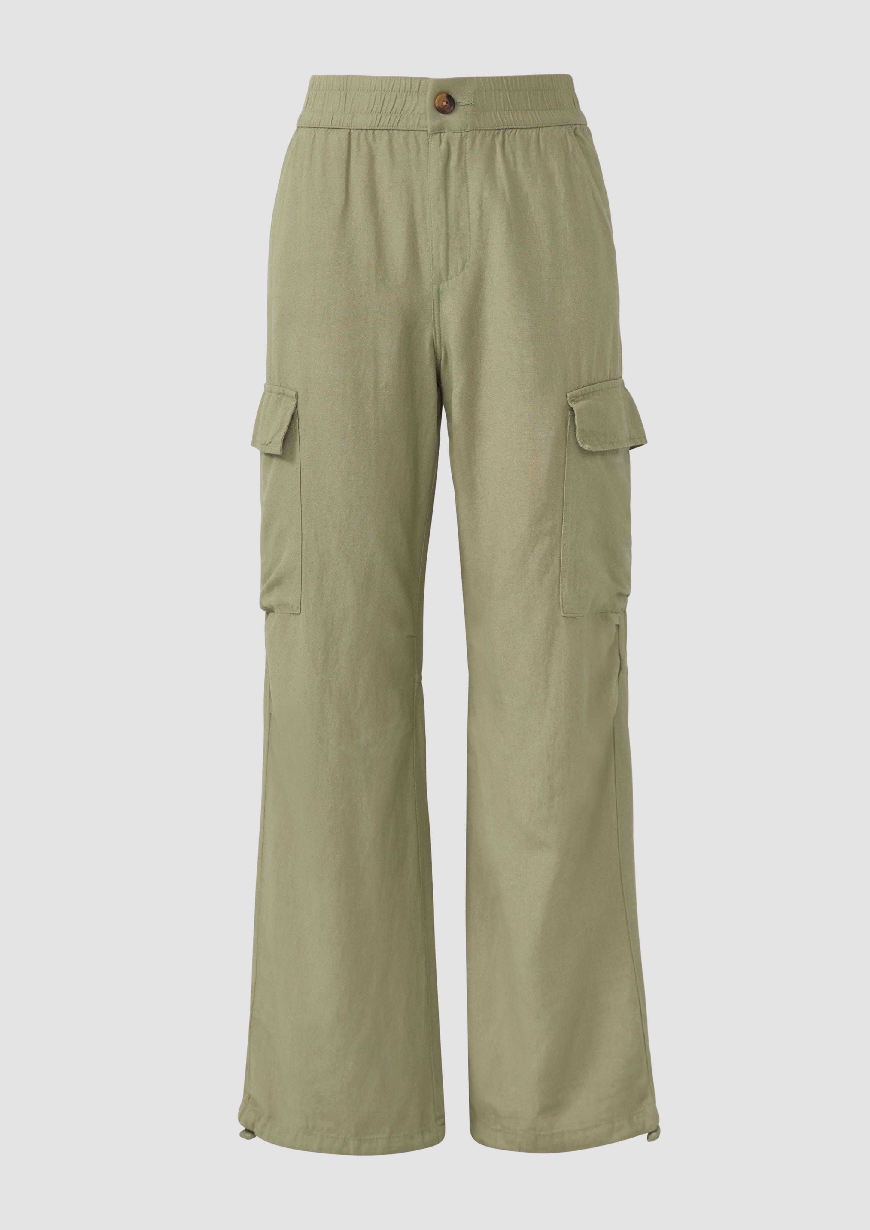 QS - Cargo-Hose aus Leinenmix mit Kordelzug am Saum, Damen, Grün