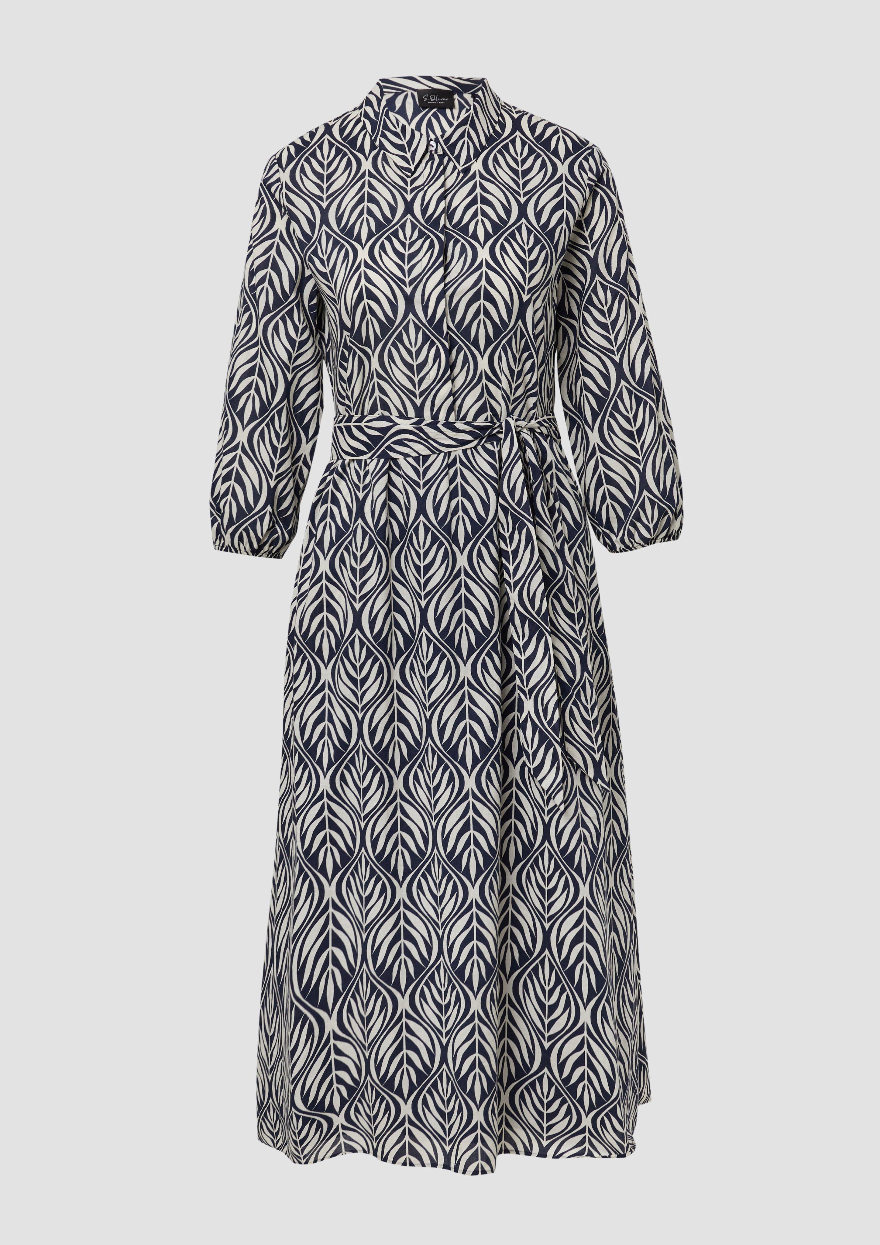 s.Oliver - Hemdblusenkleid in Midilänge mit All-over-Print, Damen, blau|creme