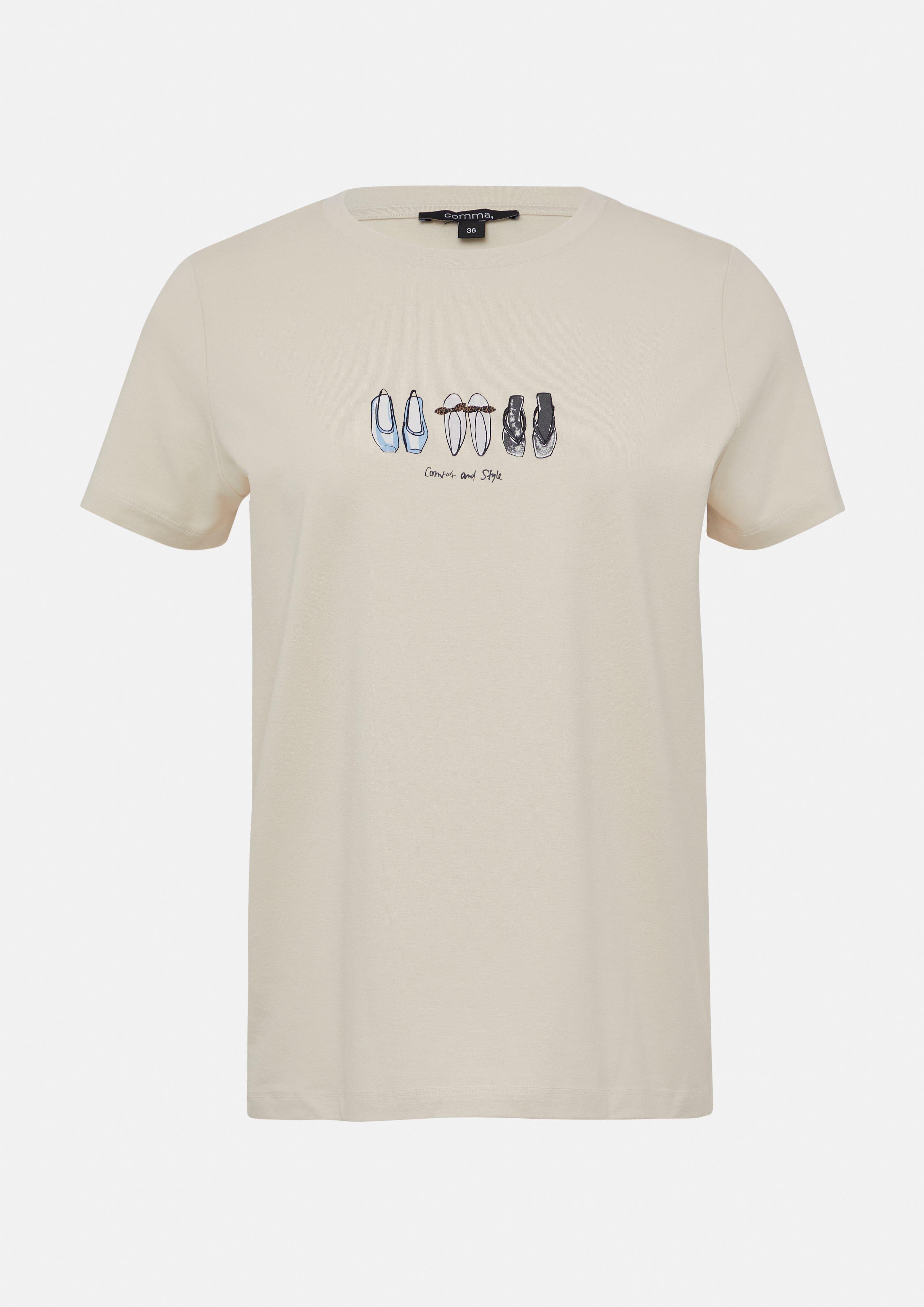 Cotton blend jersey T-shirt with a print - Beige | SCAYLE