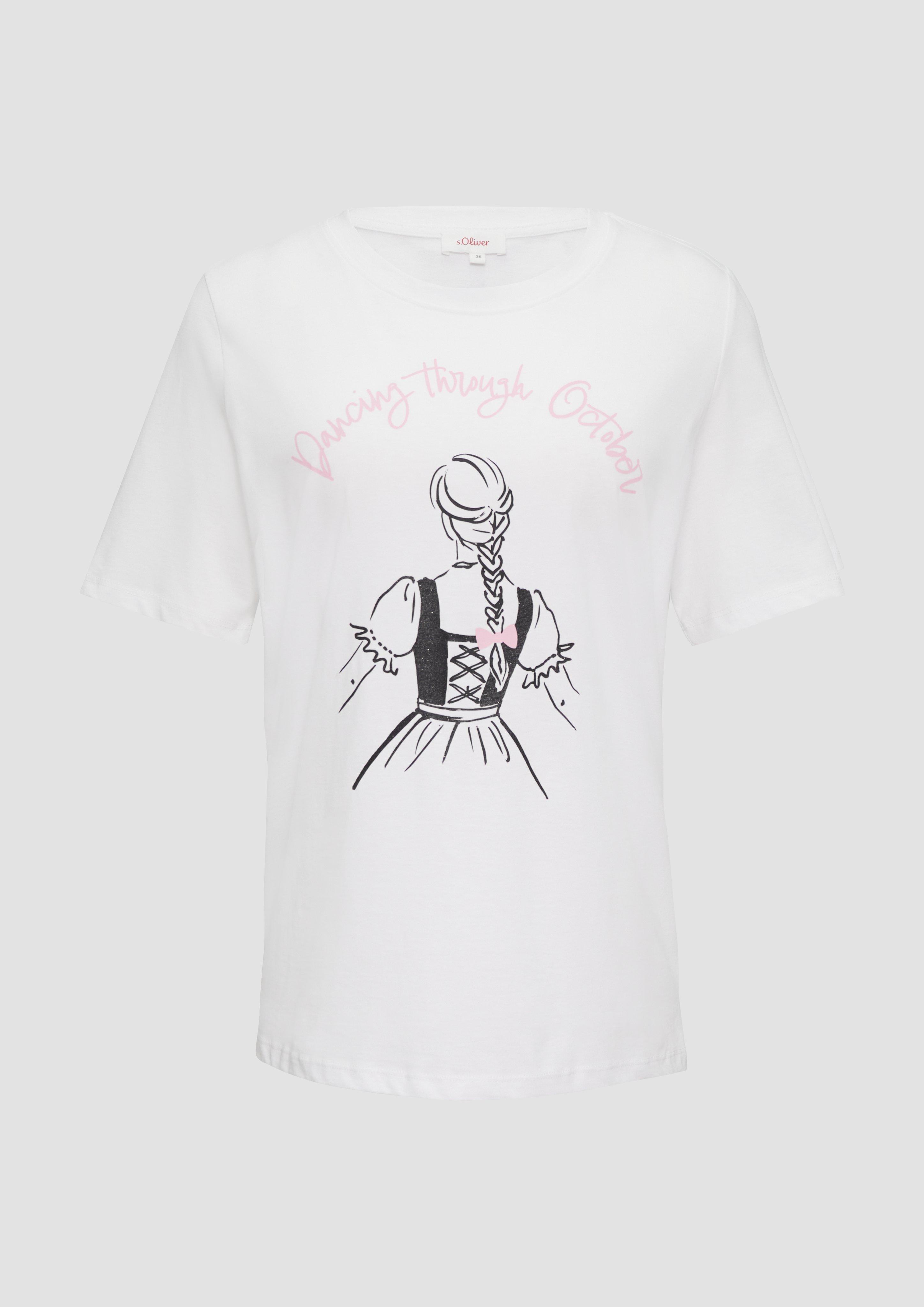 s.Oliver T-Shirt mit Frontprint und Glitzer-Detail