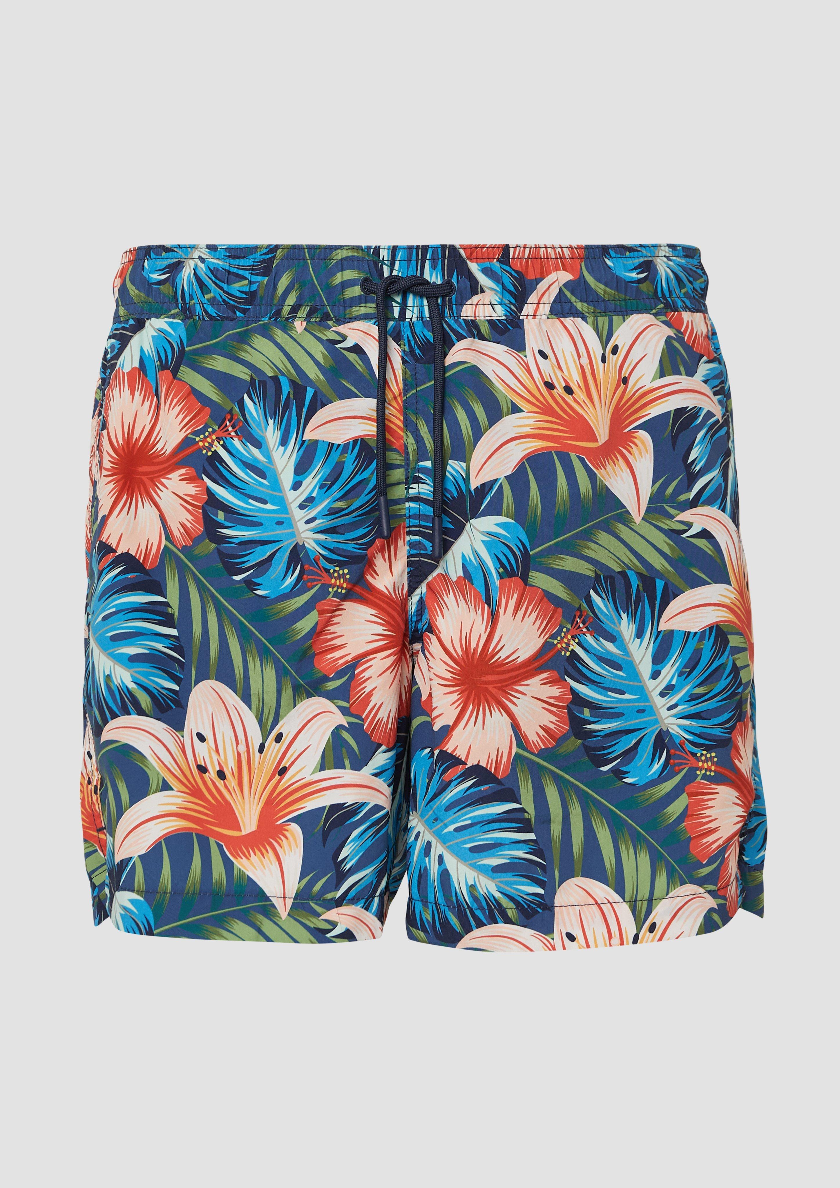 s.Oliver - Badeshorts mit All-over-Print und Eingrifftaschen, Herren, blau