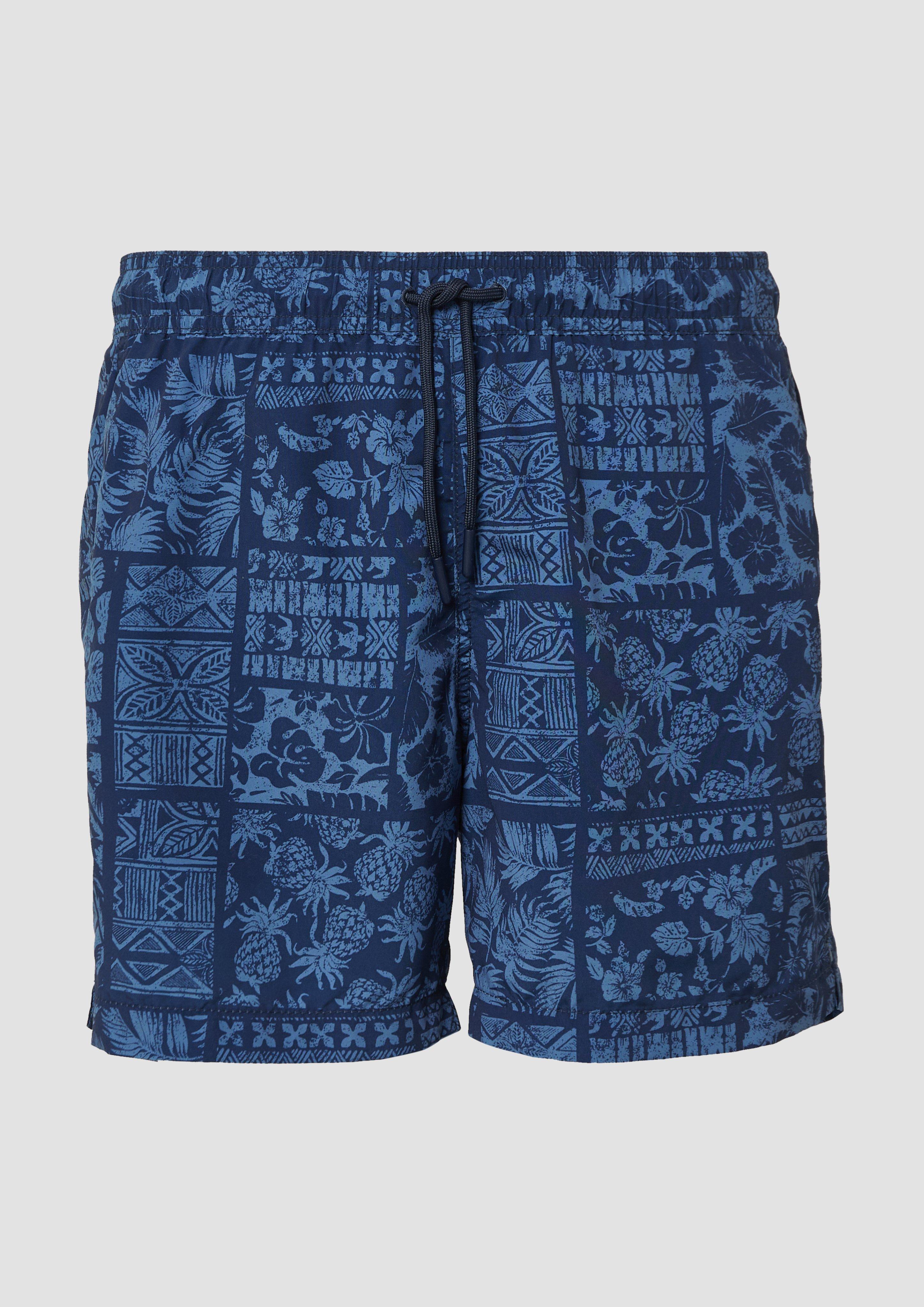 s.Oliver - Badeshorts mit All-over-Print und Eingrifftaschen, Herren, blau