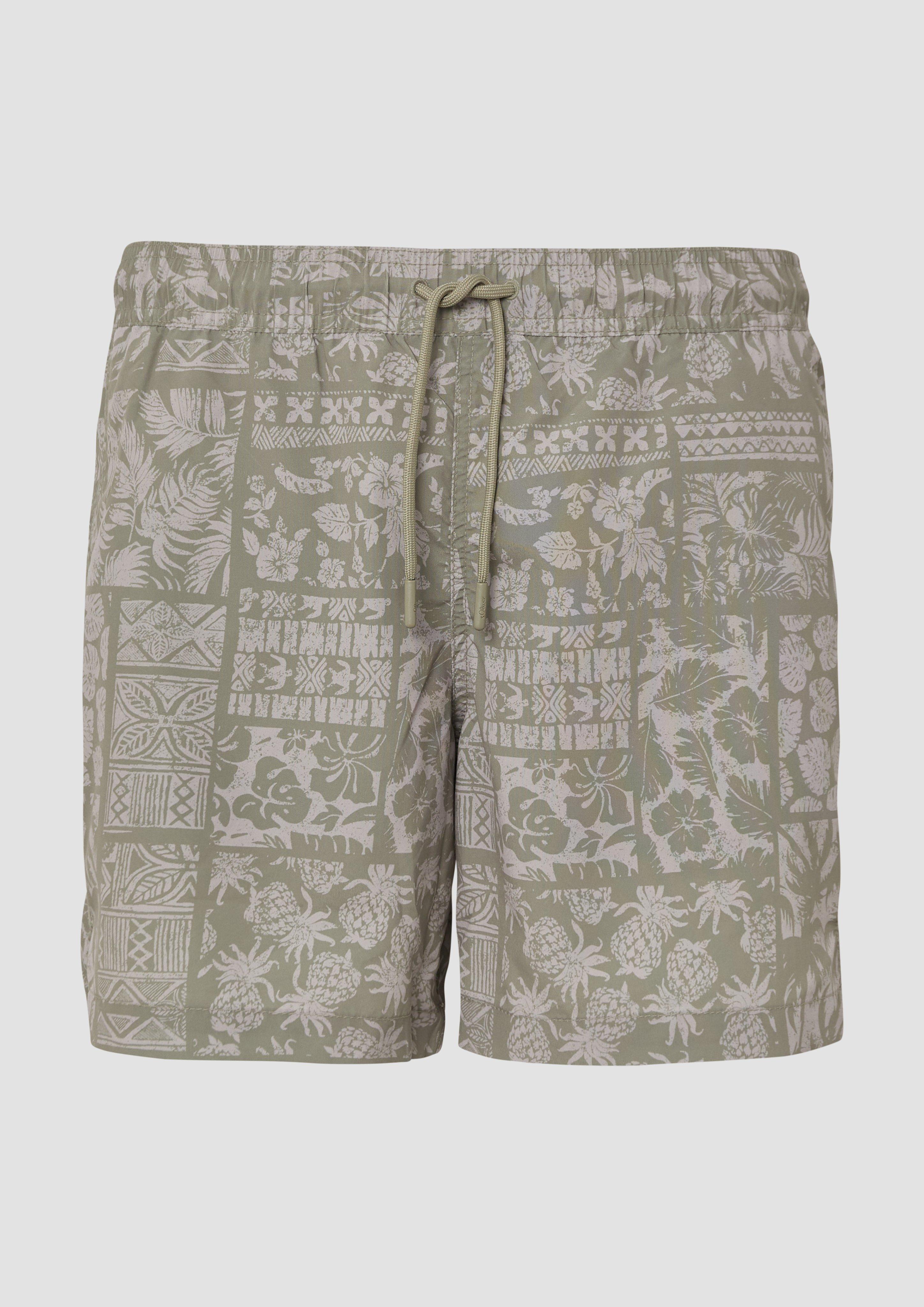 s.Oliver - Badeshorts mit All-over-Print und Eingrifftaschen, Herren, Grün