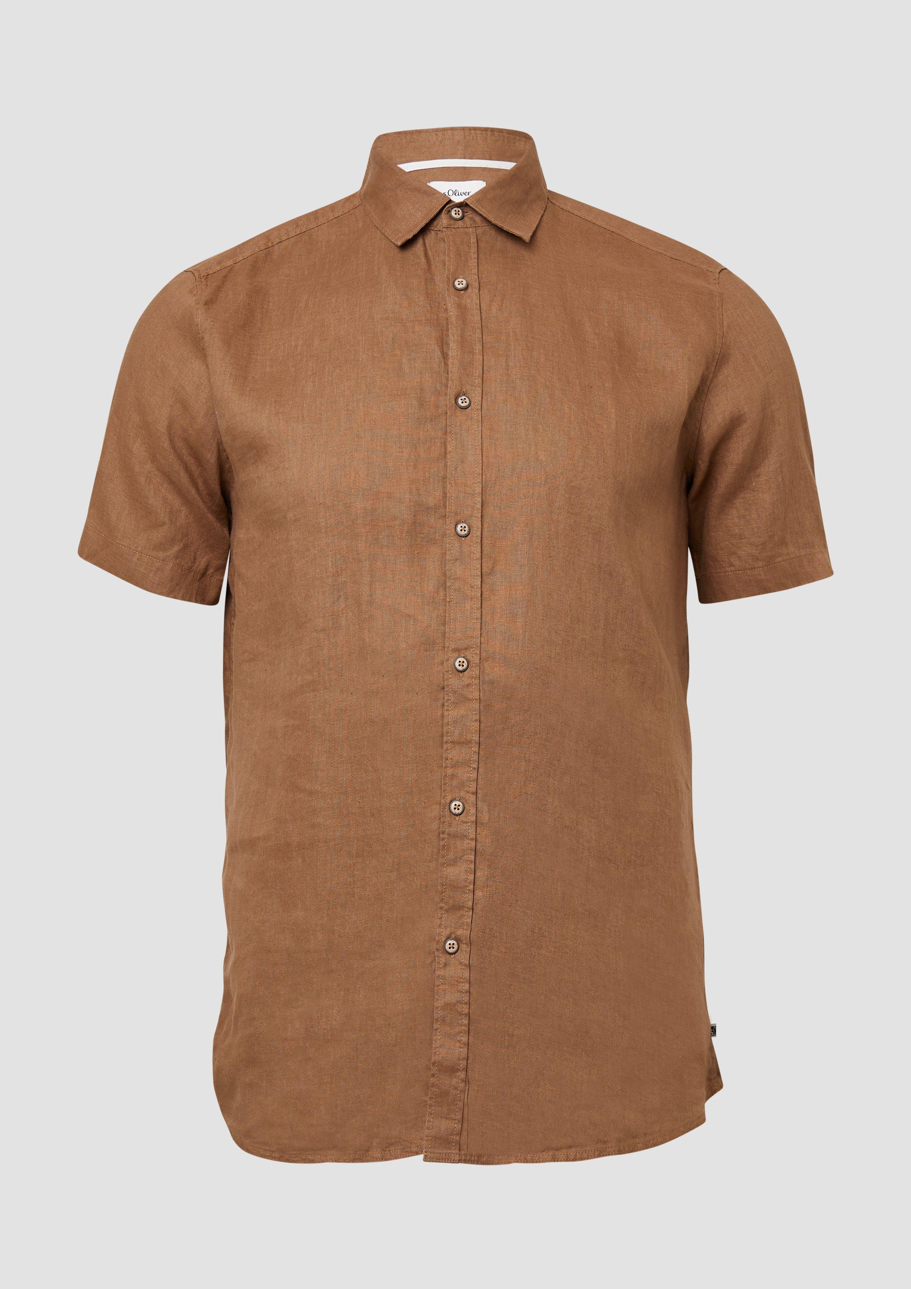 s.Oliver - Regular Fit: Leichtes Kurzarmhemd aus 100% Leinen, Herren, braun