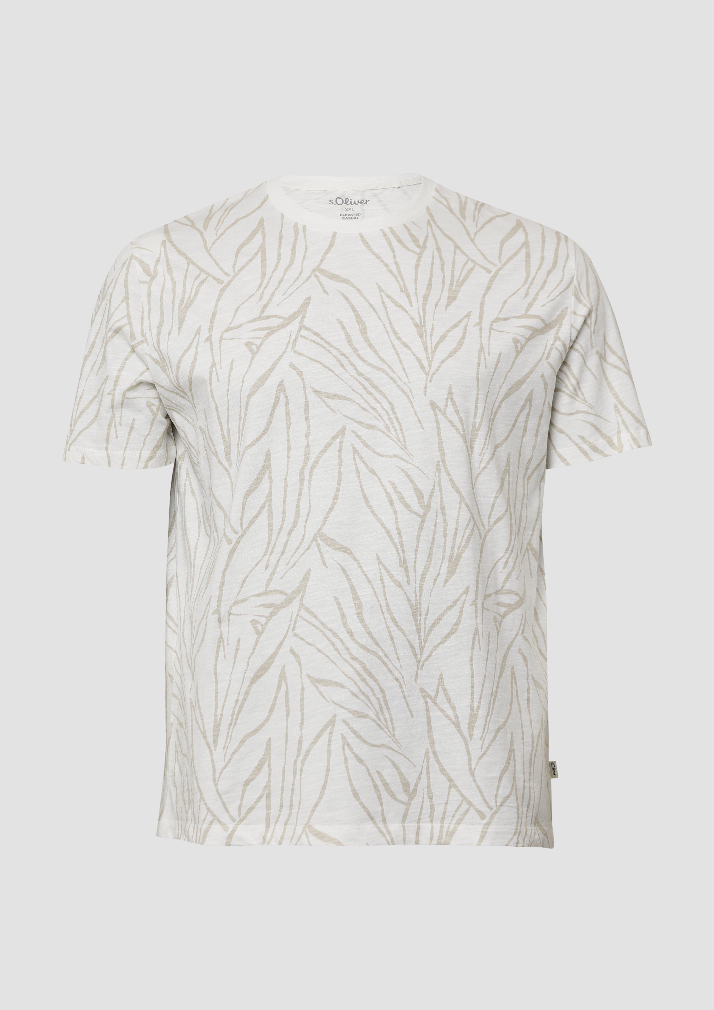 s.Oliver - Baumwoll-T-Shirt mit All-over-Print, Herren, weiß