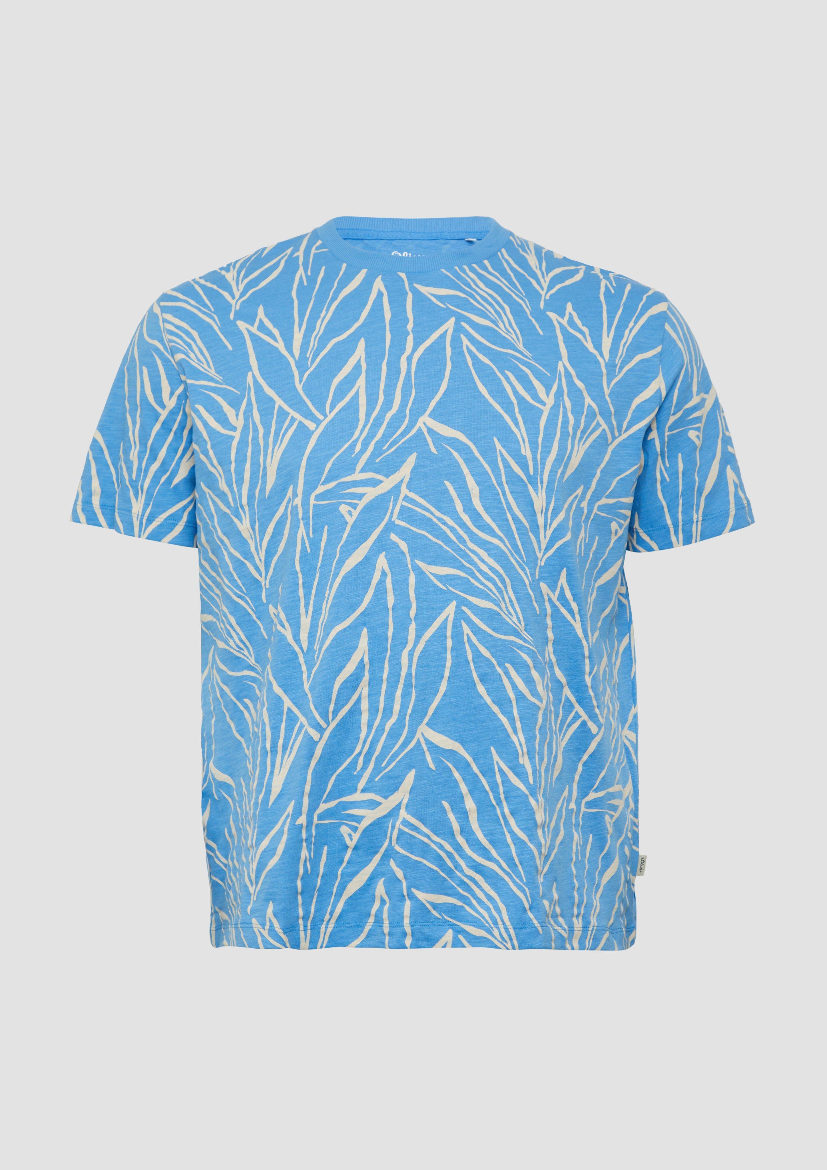 s.Oliver - Baumwoll-T-Shirt mit All-over-Print, Herren, blau