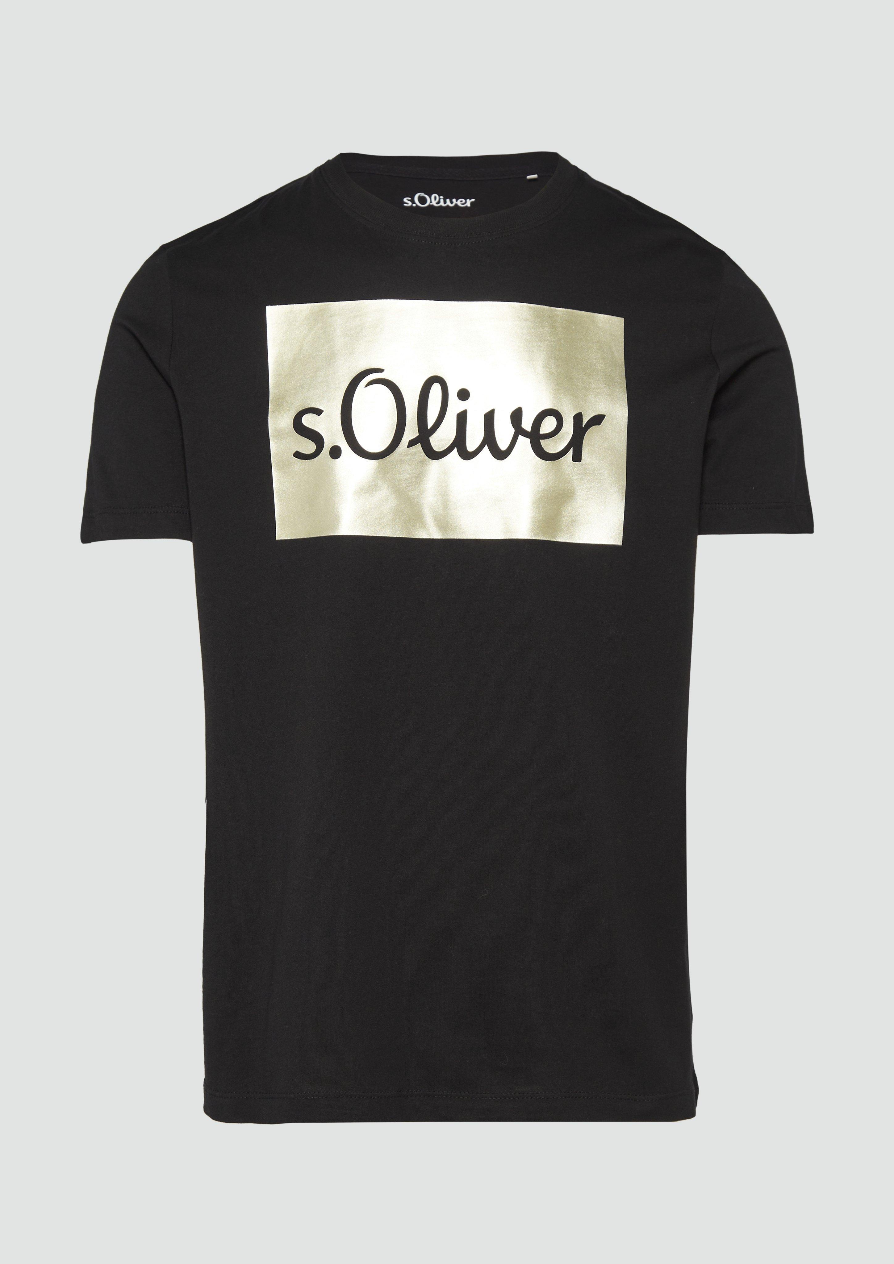 s.Oliver - T-Shirt mit Gold- oder Silber-Print, Herren, schwarz
