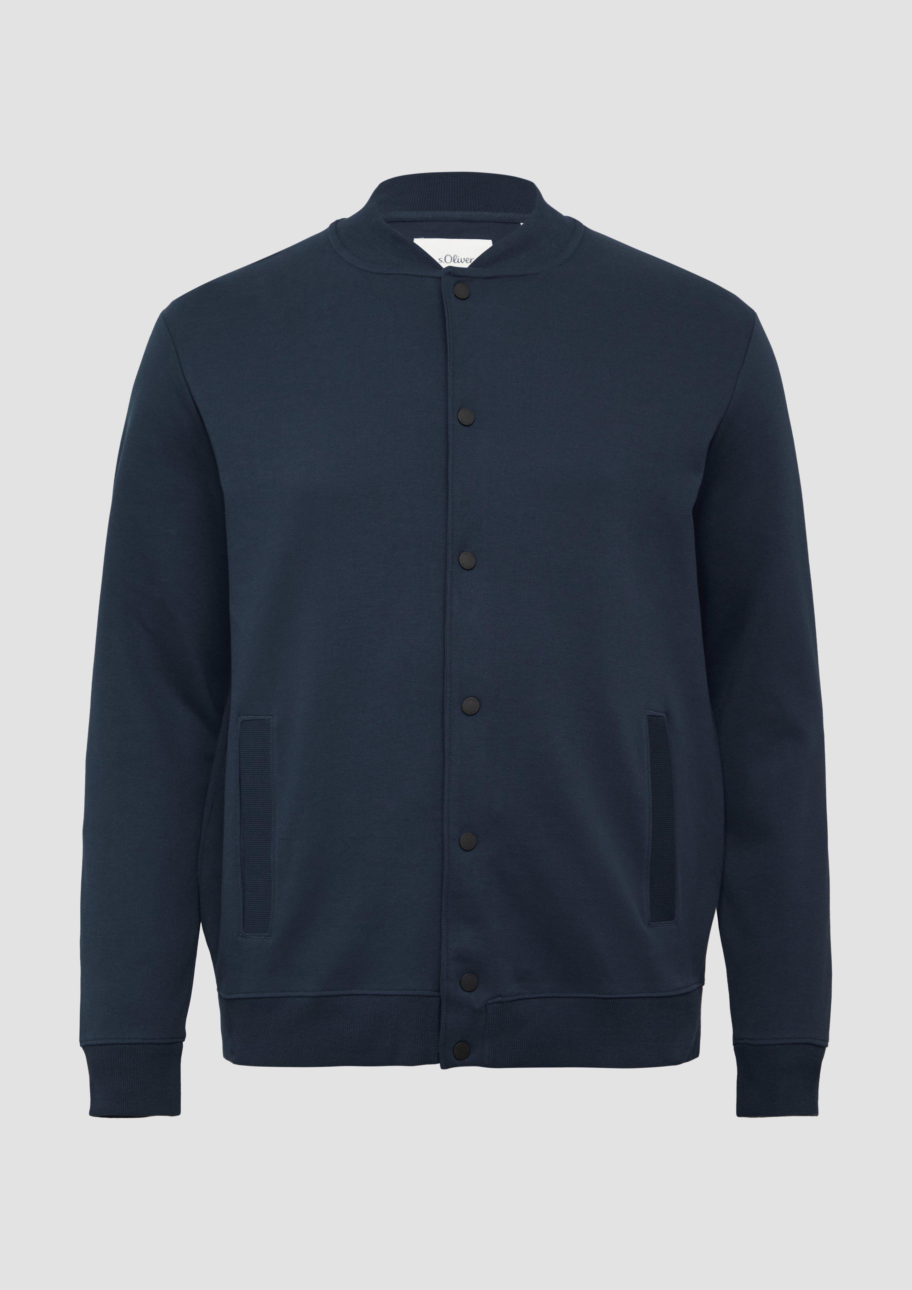s.Oliver - Strukturierte Sweatjacke mit Bomberkragen, Herren, blau