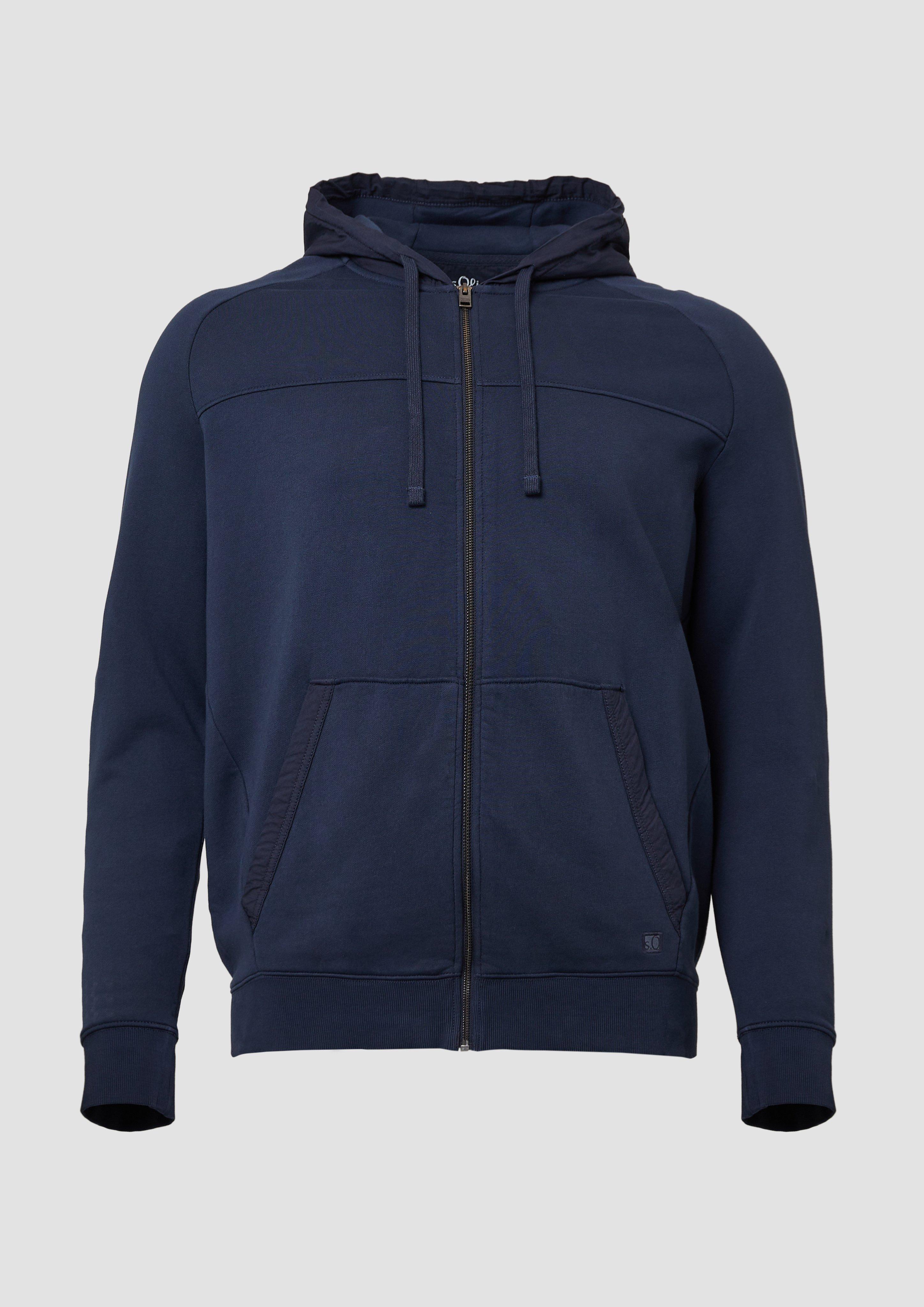 s.Oliver - Sweatjacke mit Garment Dye und Kapuze im Fabricmix, Herren, blau