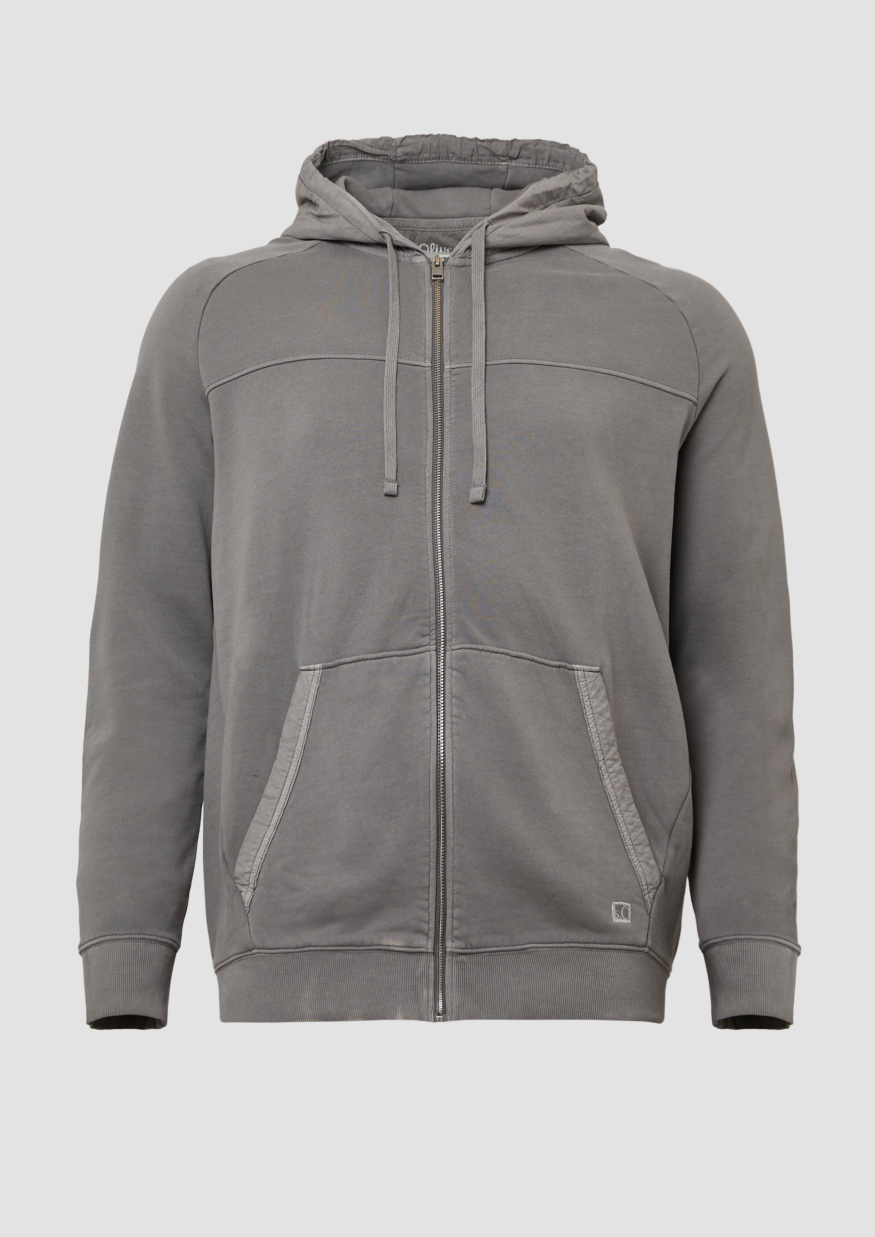 s.Oliver - Sweatjacke mit Garment Dye und Kapuze im Fabricmix, Herren, grau