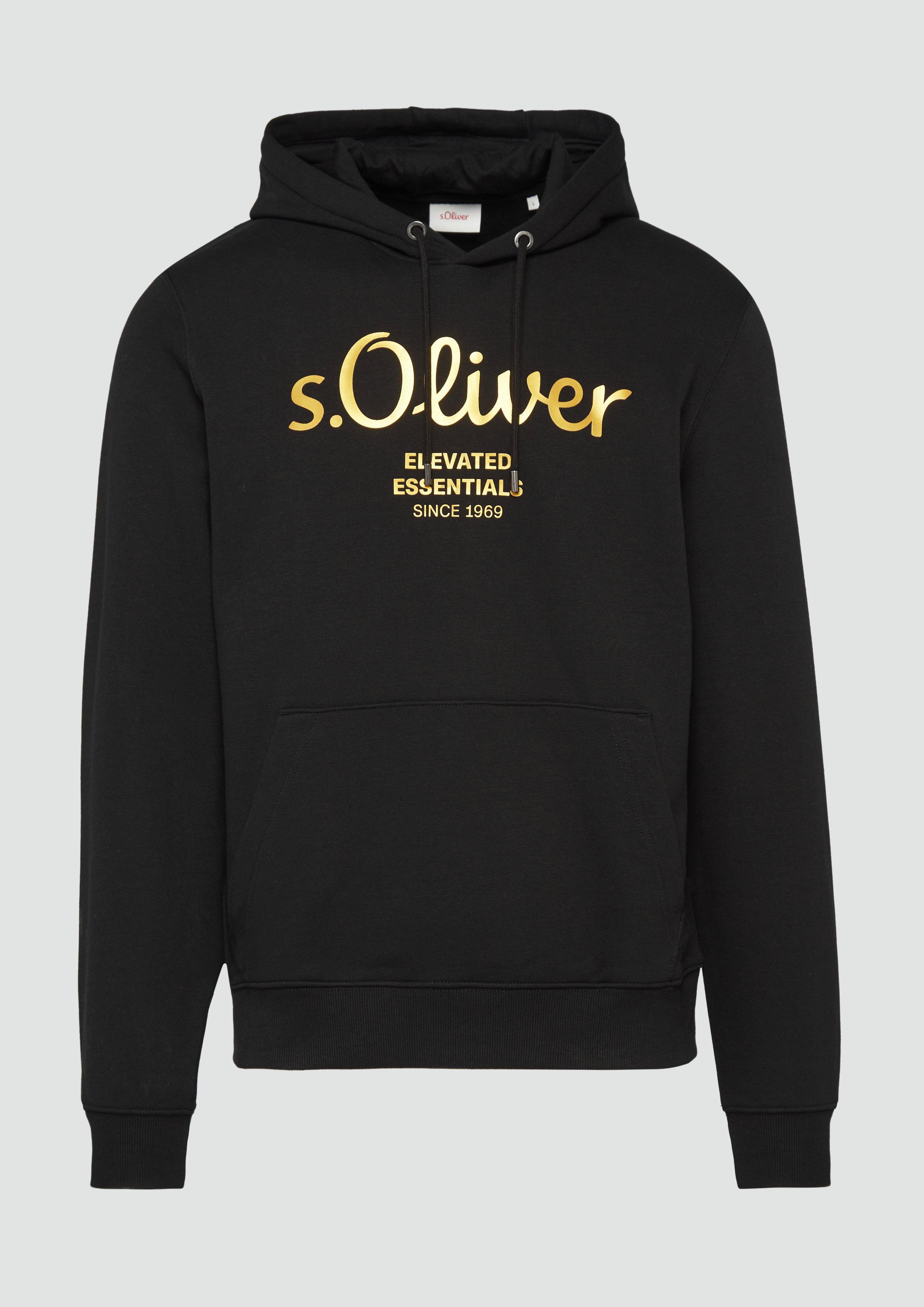 s.Oliver - Hoodie mit Gold- oder Silber-Print, Herren, schwarz