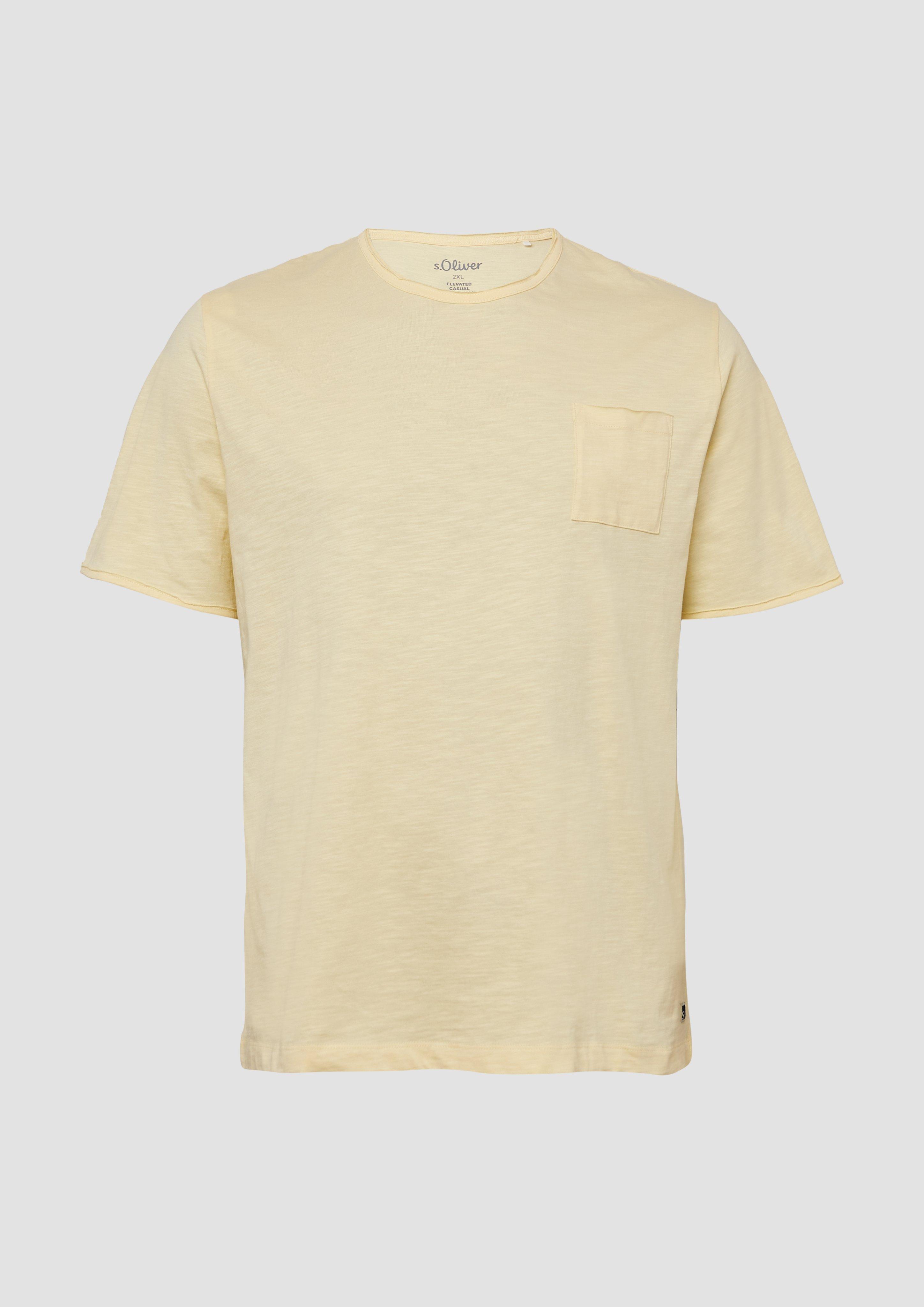 s.Oliver - Flammgarn-T-Shirt mit Brusttasche und offenen Kanten, Herren, gelb
