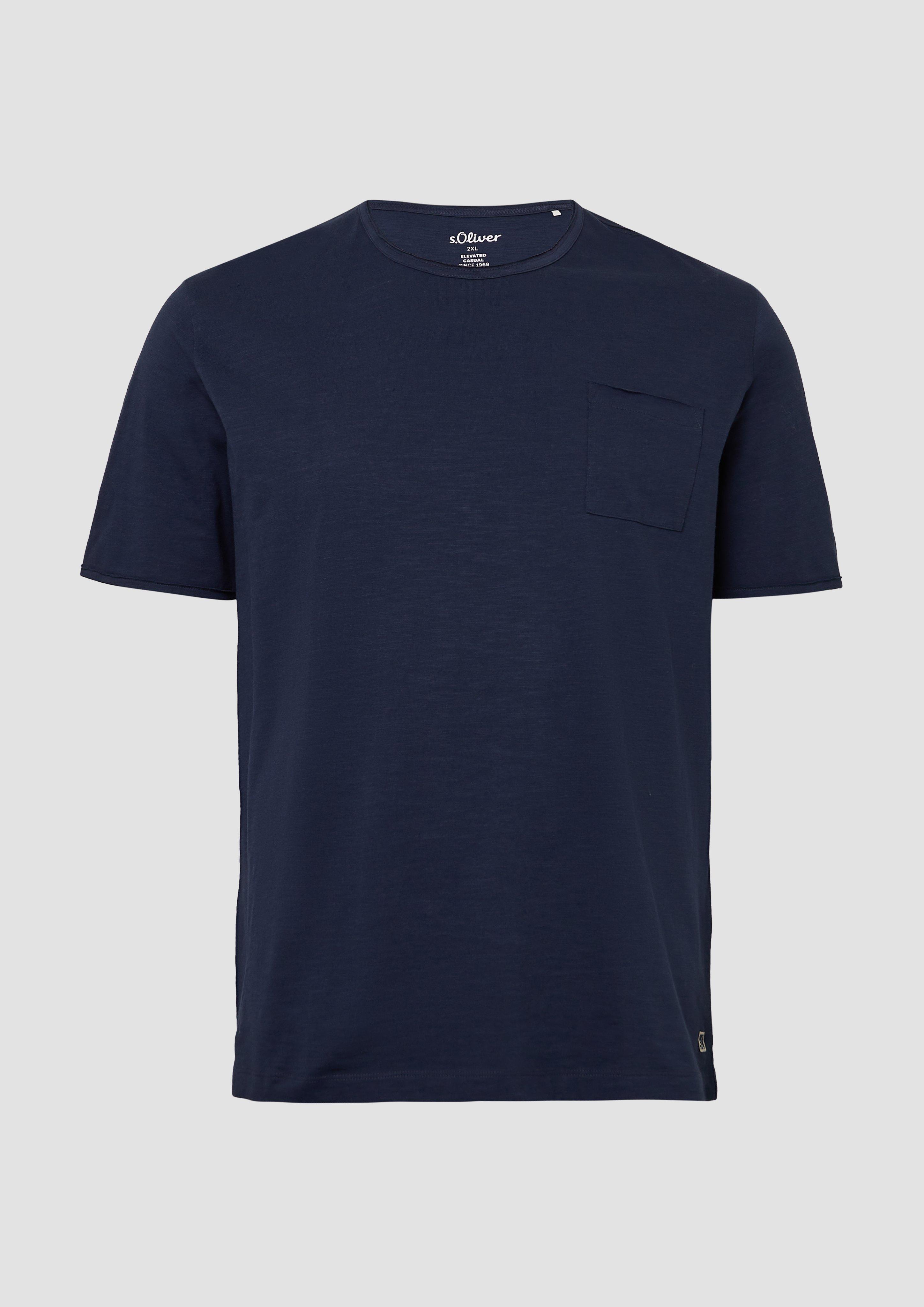 s.Oliver - T-Shirt mit Flammgarnstruktur und offene Ärmelkanten, Herren, blau