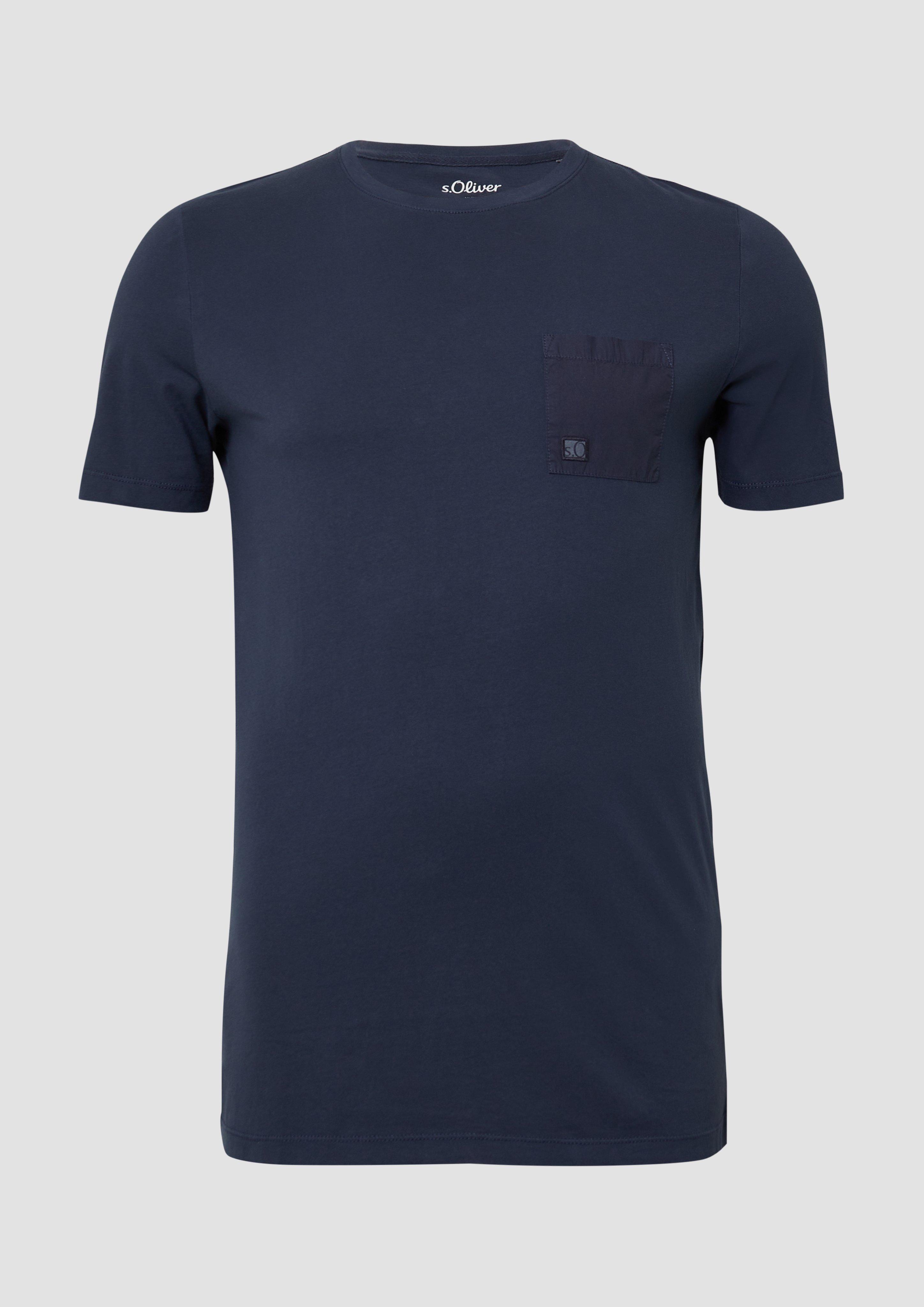 s.Oliver - T-Shirt mit Brusttasche und Garment Dye, Herren, blau