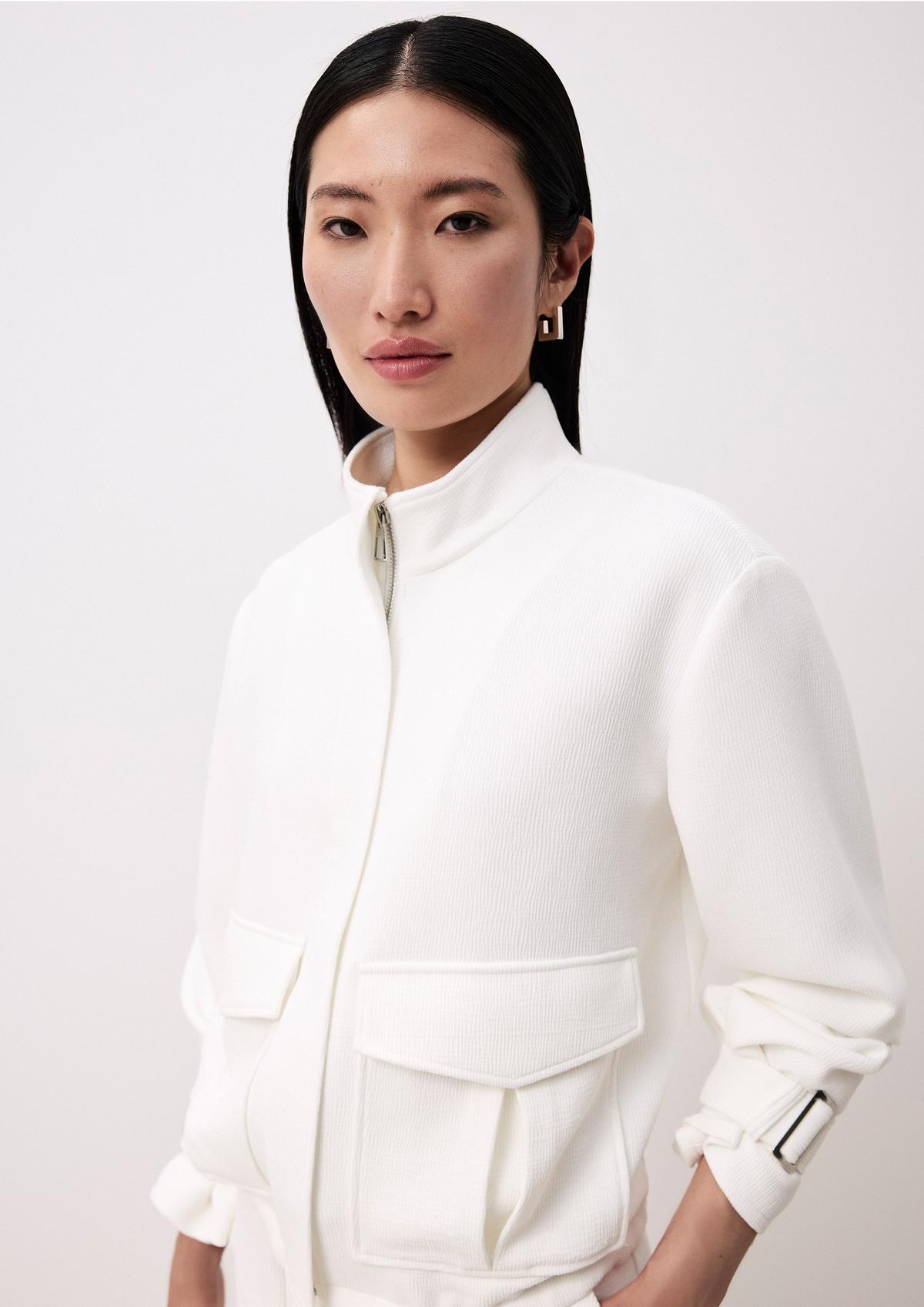 Wide, textured bomber jacket with a drawstring - white | Comma Wide, textured bomber jacket with a drawstring - white | Comma