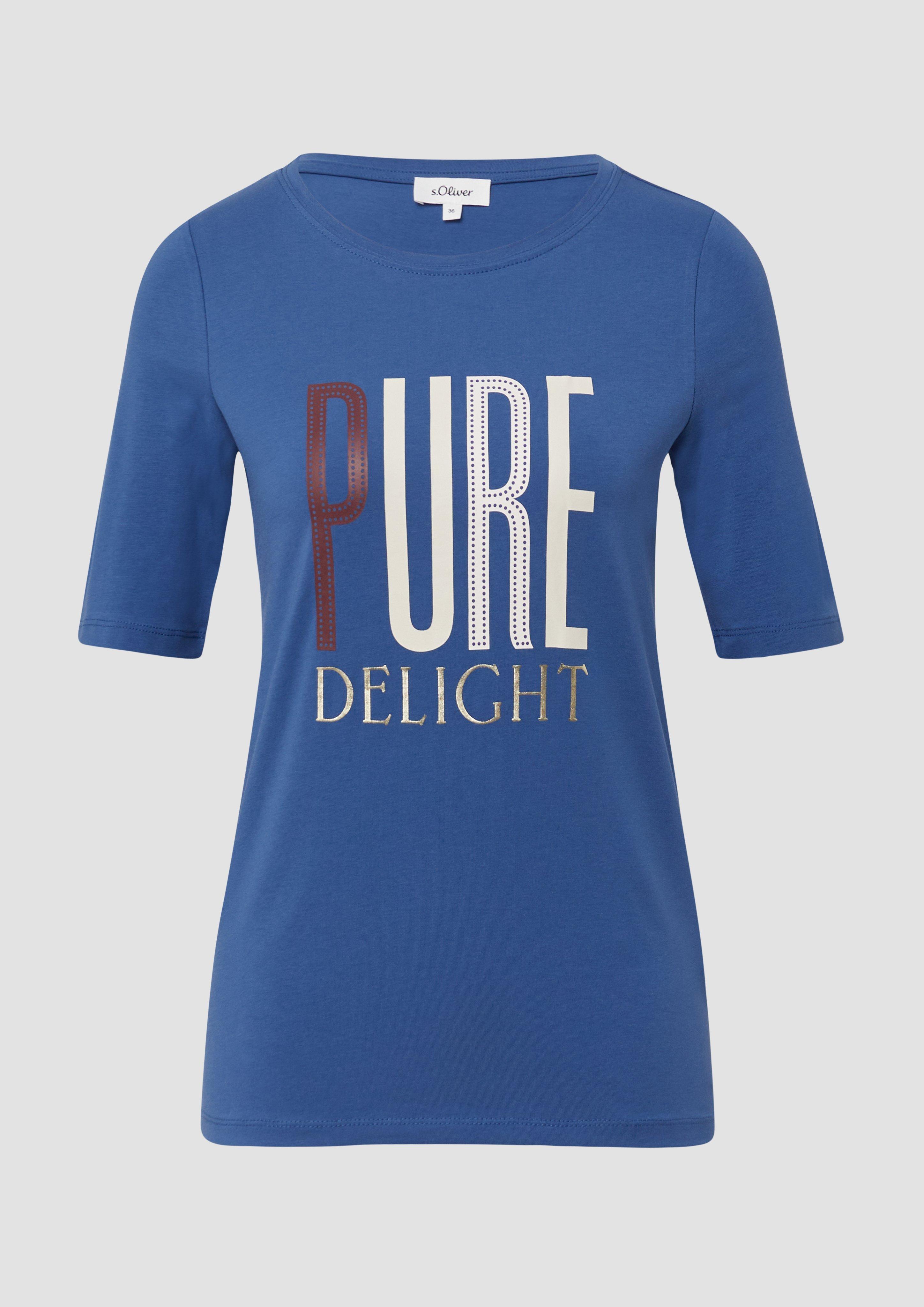 s.Oliver - Jersey-T-Shirt im Slim Fit mit Frontprint, Damen, blau