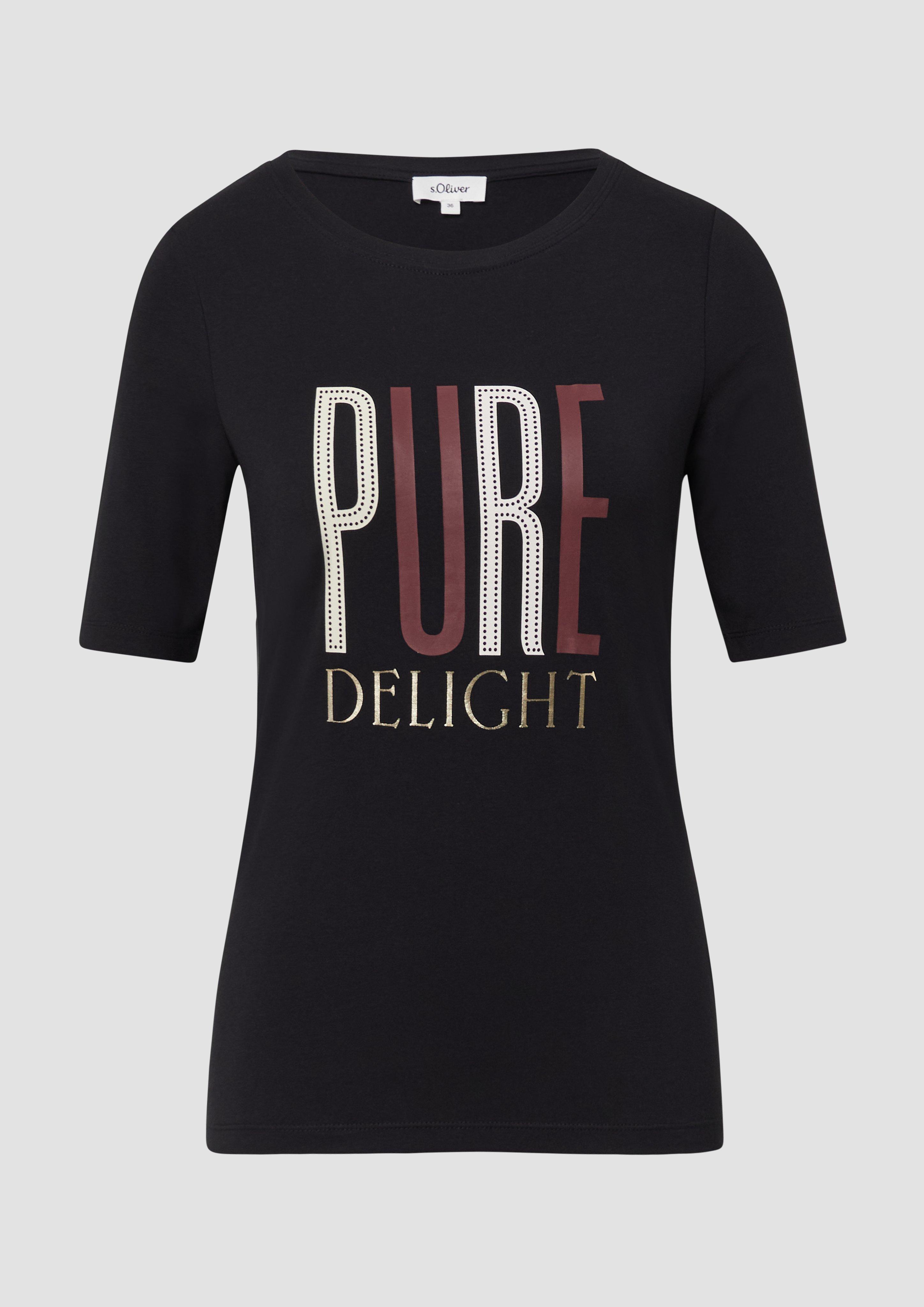 s.Oliver - Jersey-T-Shirt im Slim Fit mit Frontprint, Damen, schwarz