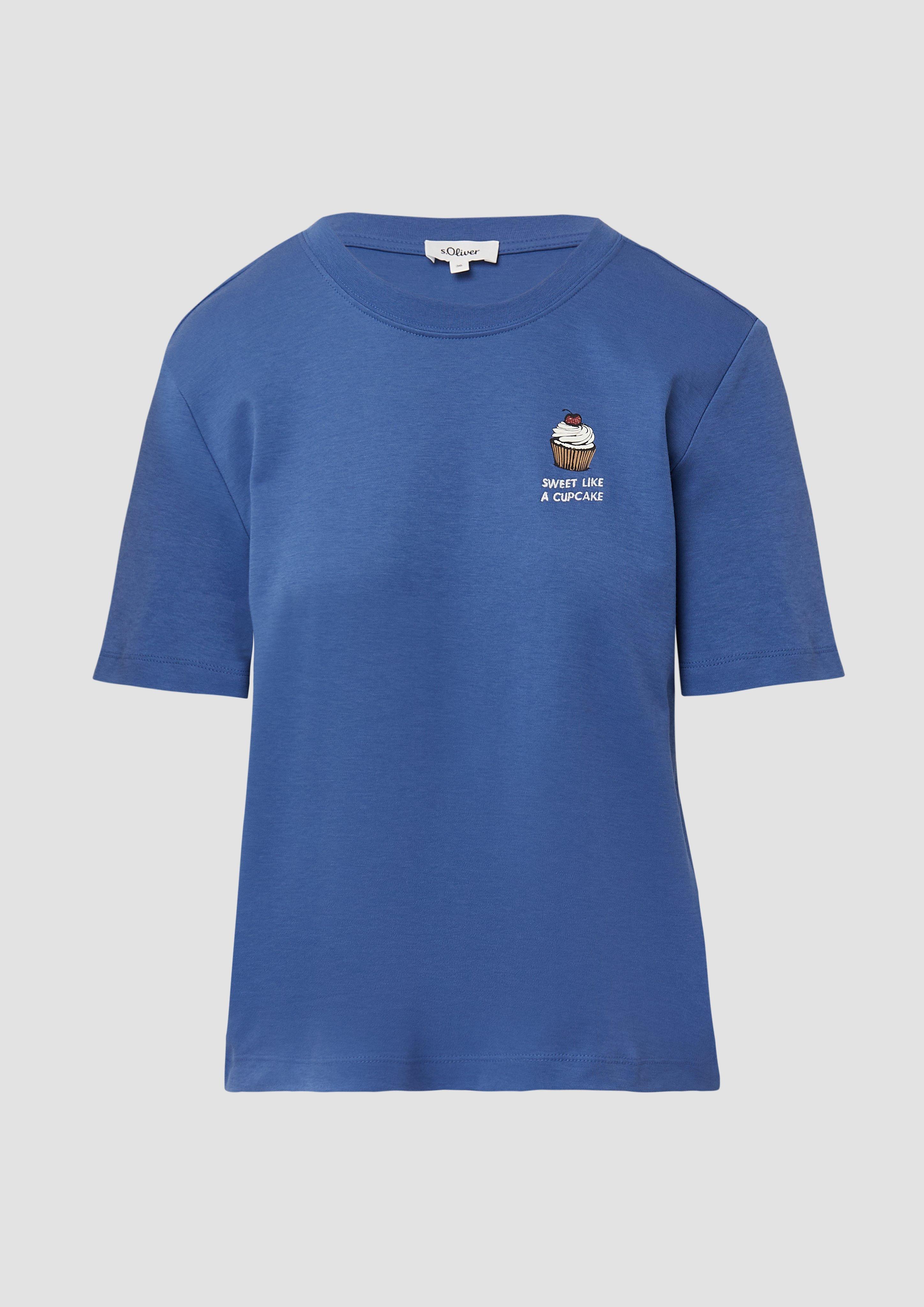 s.Oliver - T-Shirt aus Interlockjersey mit Frontprint, Damen, blau