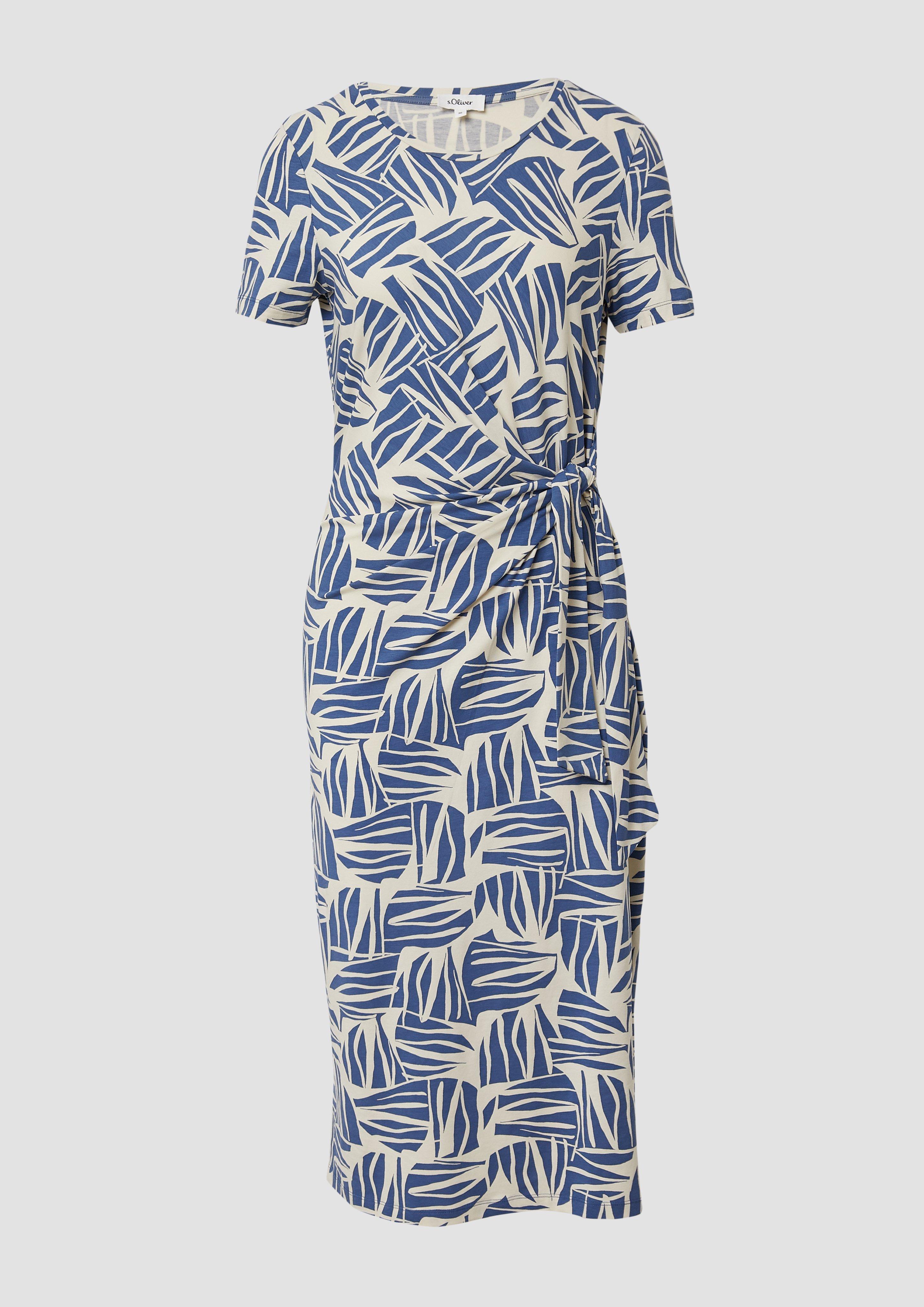s.Oliver - Jersey-Kleid mit Knotendetail und Raffung, Damen, blau|creme