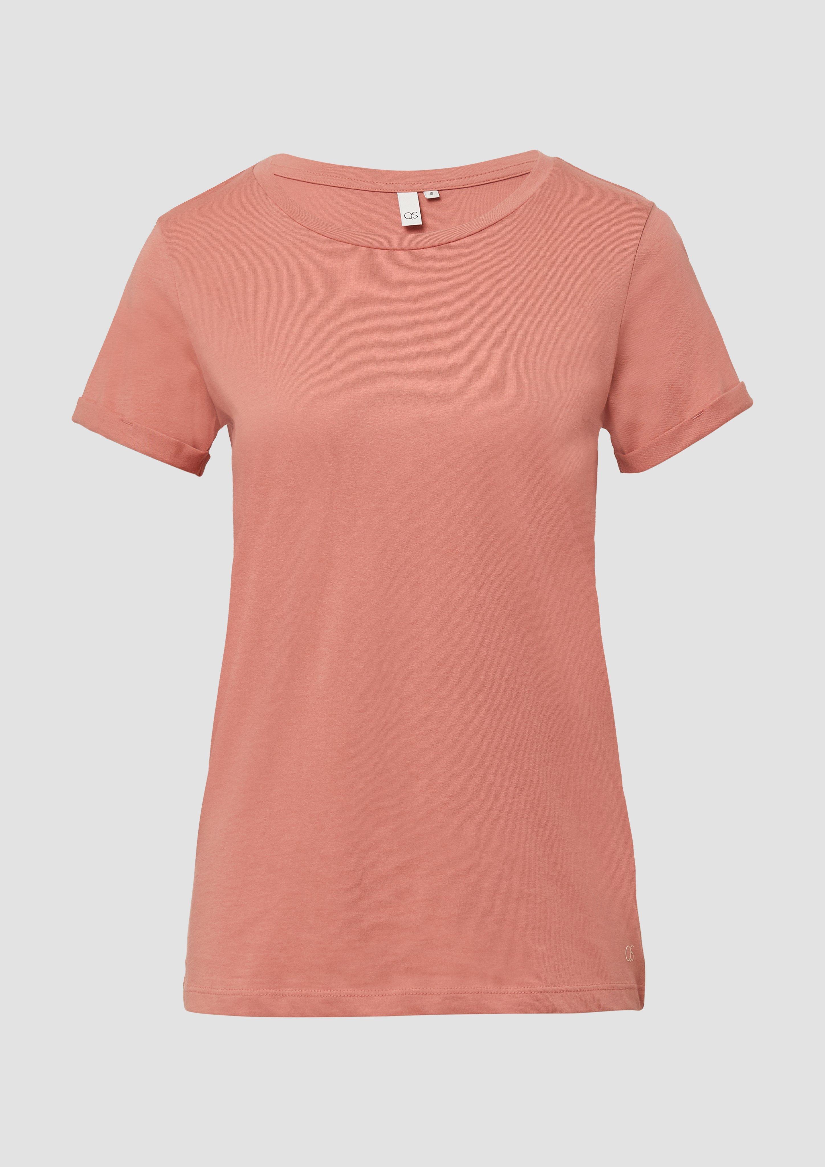 QS - Jerseyshirt mit Crew Neck, Damen, Orange